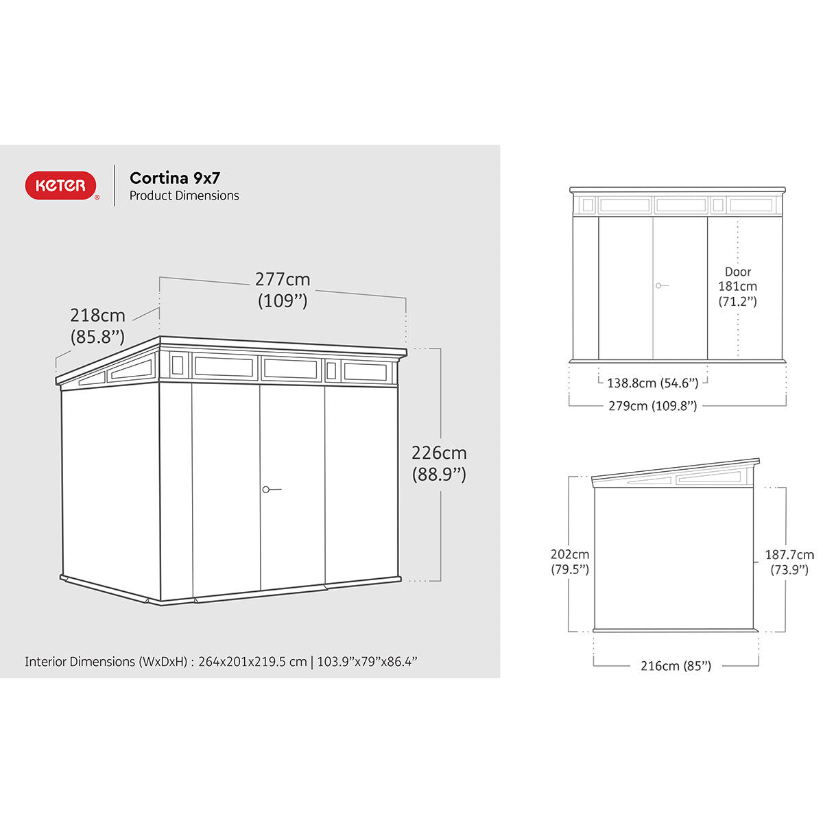 Keter Cortina 9ft 2" x 7ft (2.8 x 2.1m) Storage Shed in Grey – image 2 of 7