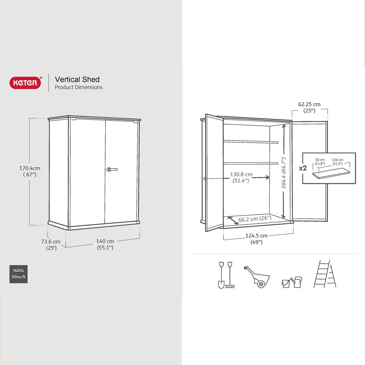 Keter Ashwood Signature Alto 4ft 6" x 2ft 4" (1.4 x 0.7m) 1,415 Litre Vertical Storage Shed with Shelves – image 2 of 7