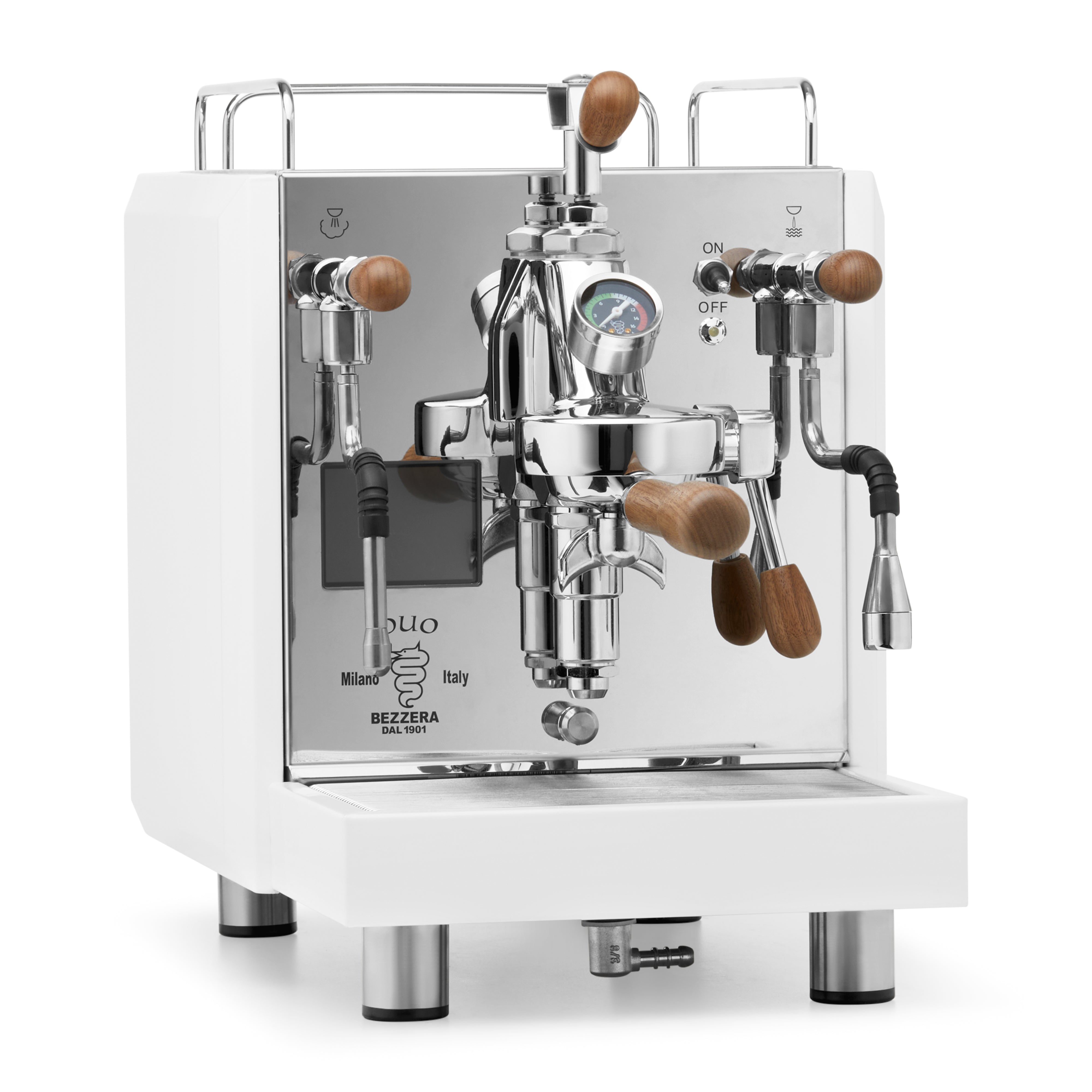 Bezzera DUO MN Espresso Machine – White / Flow Control / Walnut