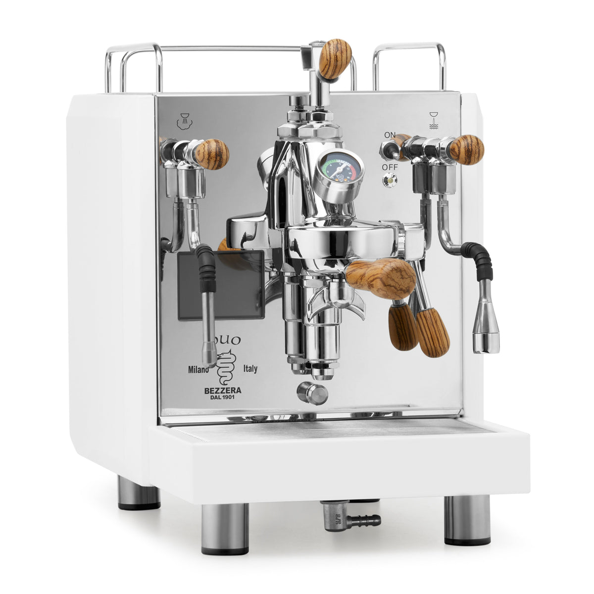 Bezzera DUO MN Espresso Machine – White / Flow Control / Zebra Wood
