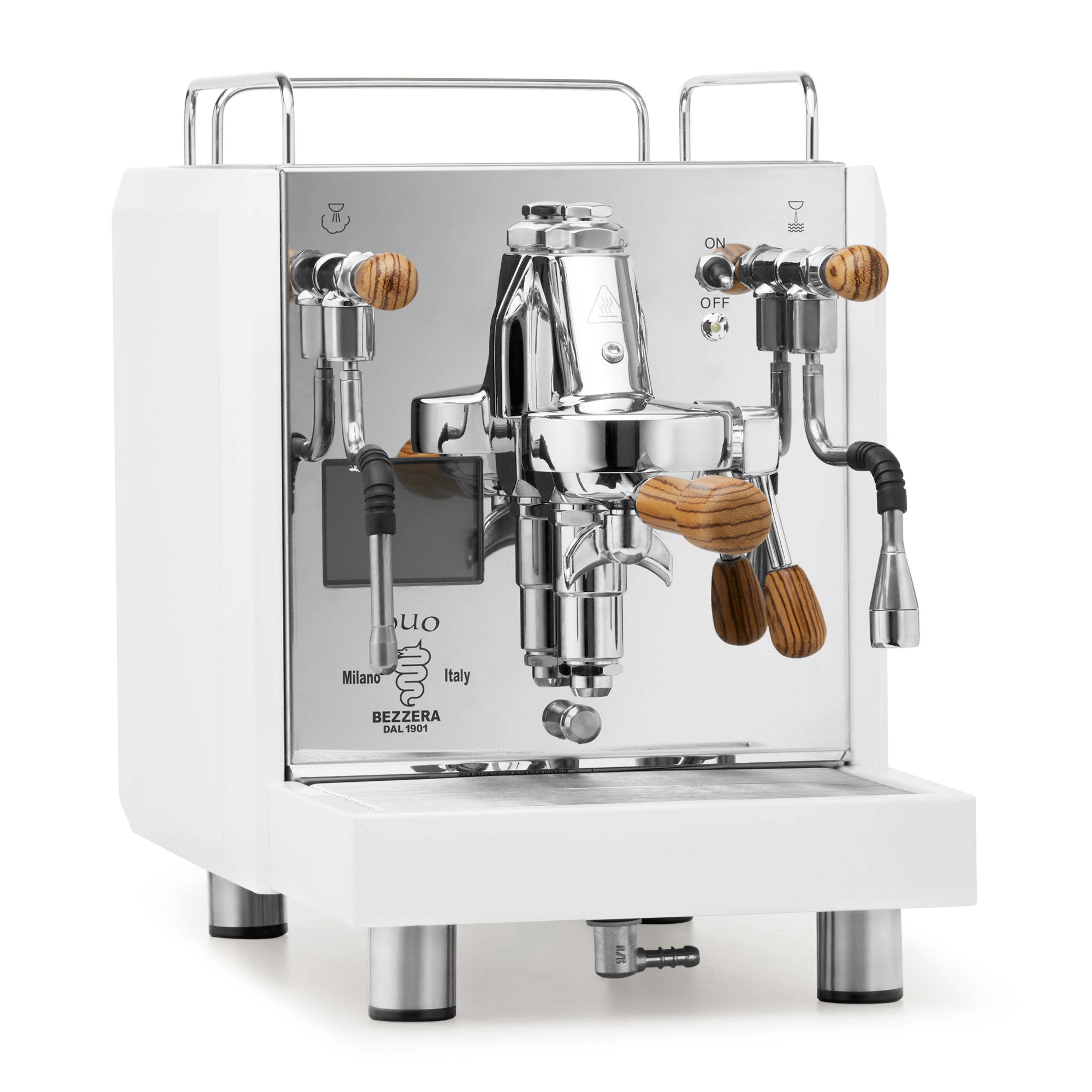 Bezzera DUO MN Espresso Machine – White / No Flow Control / Zebra Wood