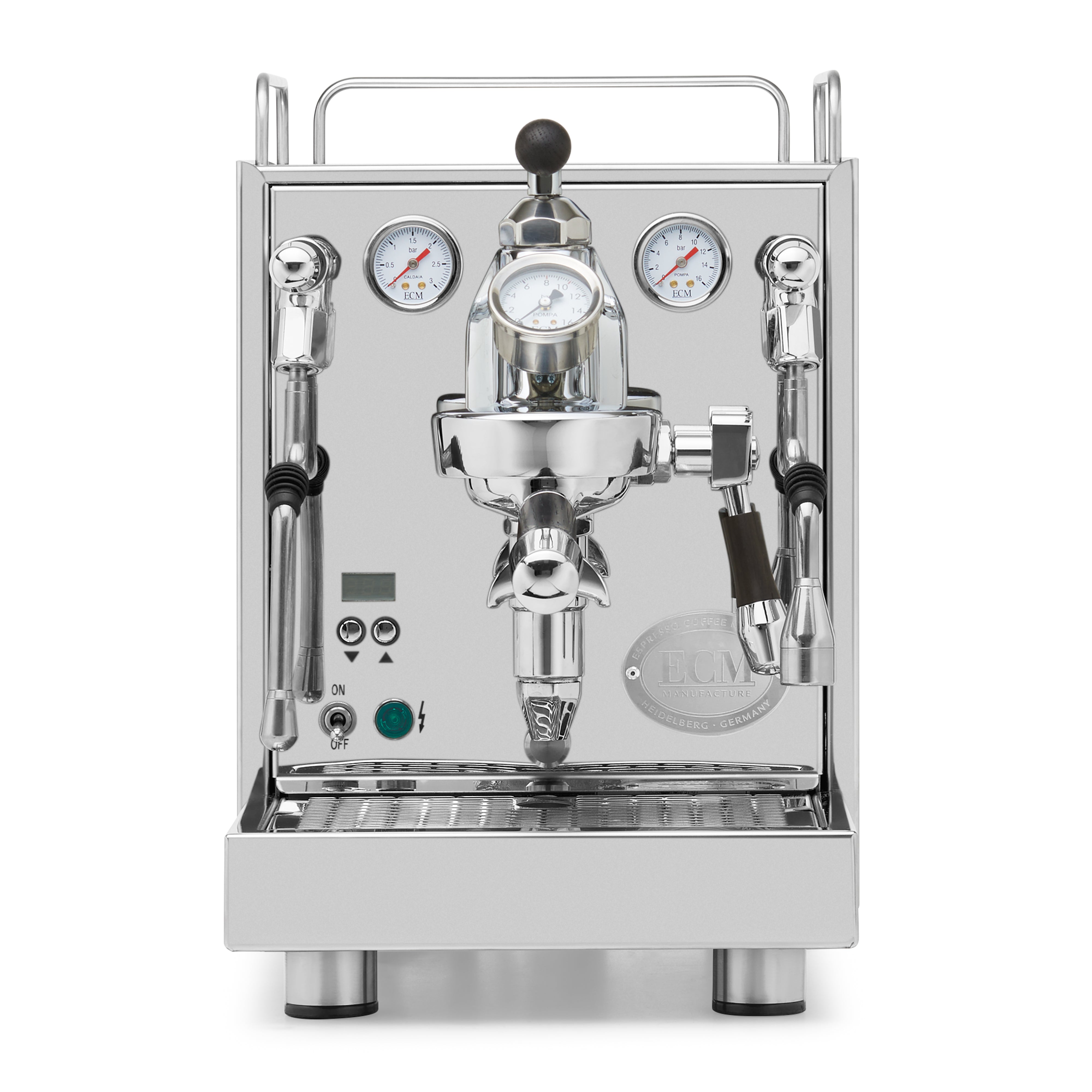 ECM Mechanika Max Espresso Machine – Stainless Steel / Blackened Oak / Flow Control