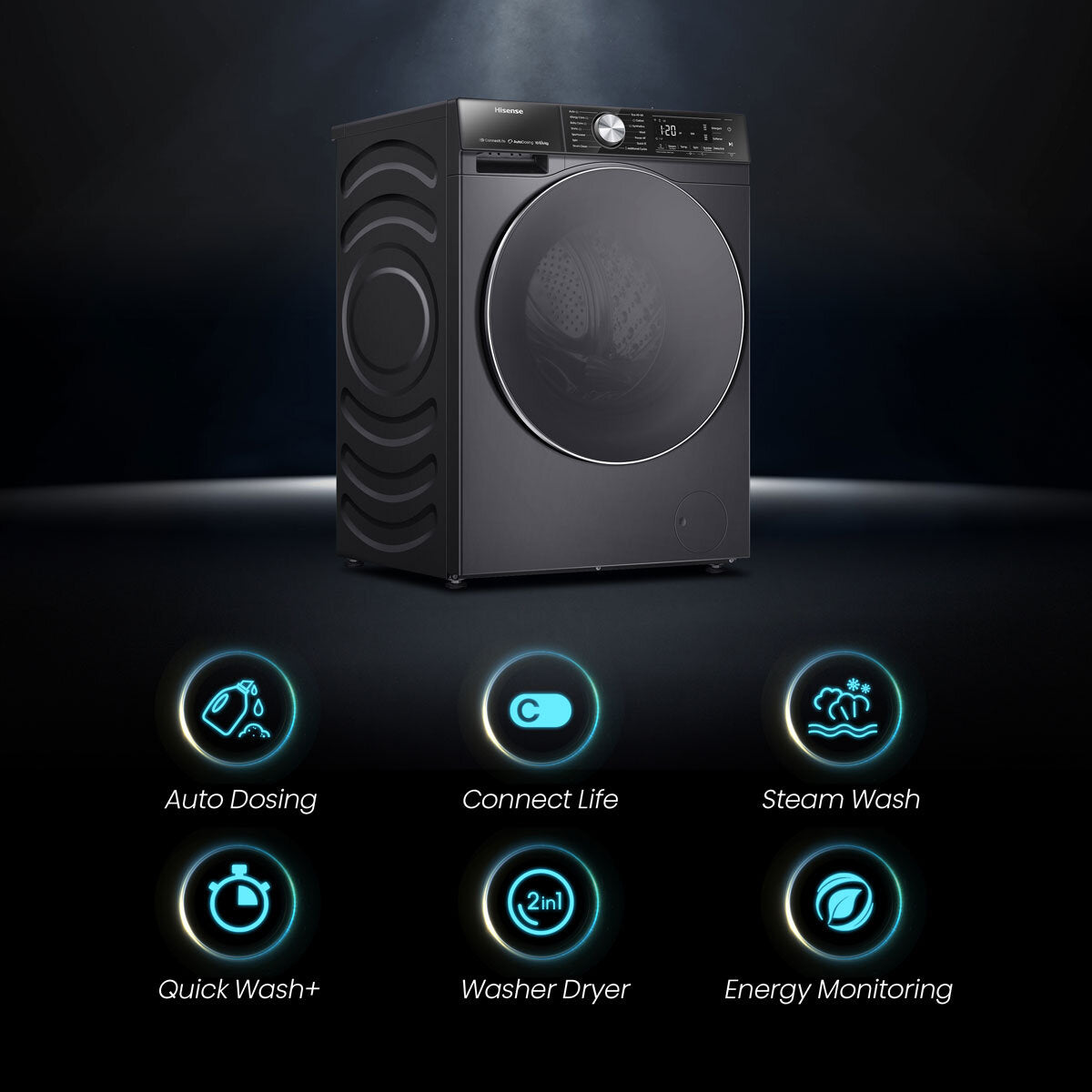 Hisense WD5S1045BB 10.5/6kg, Washer Dryer, D Rated in Black – image 4 of 8