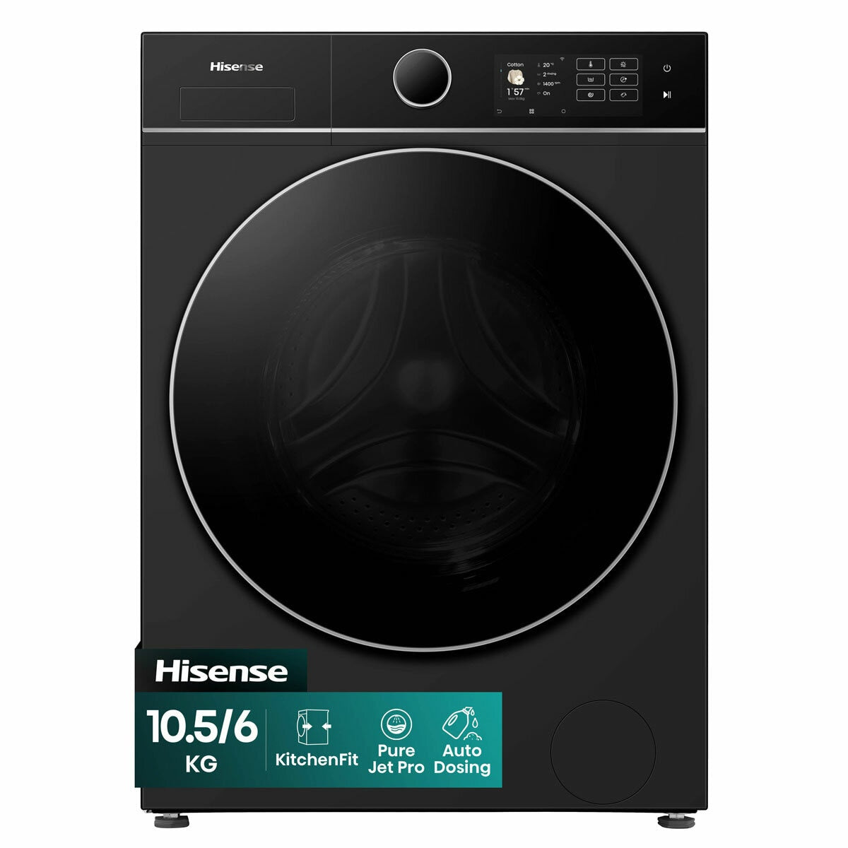 Hisense KitchenFit 5i Series WD5I1045BBQ, 10.5kg / 6kg Washer Dryer, D Rated in Black – image 2 of 8