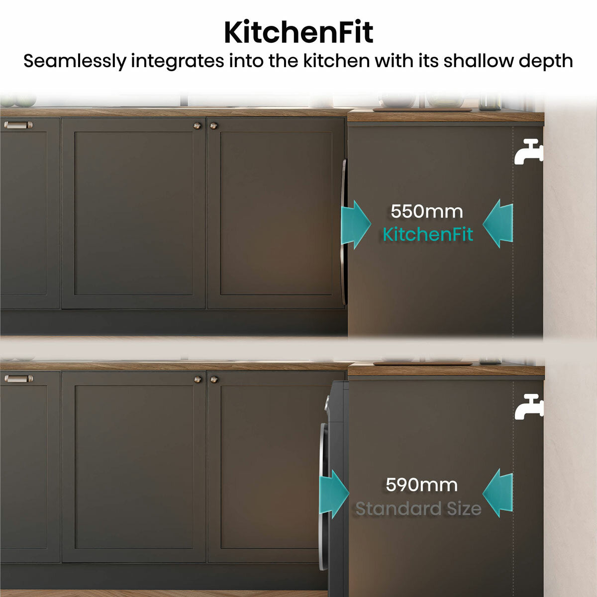 Hisense KitchenFit 5i Series WD5I1045BBQ, 10.5kg / 6kg Washer Dryer, D Rated in Black – image 5 of 8