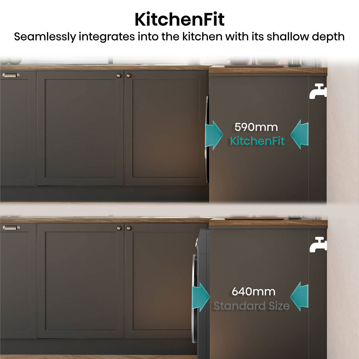 Hisense KitchenFit 5i Series WD5I1245BBR, 12kg/ 8kg Washer Dryer, D Rated in Black – image 3 of 8