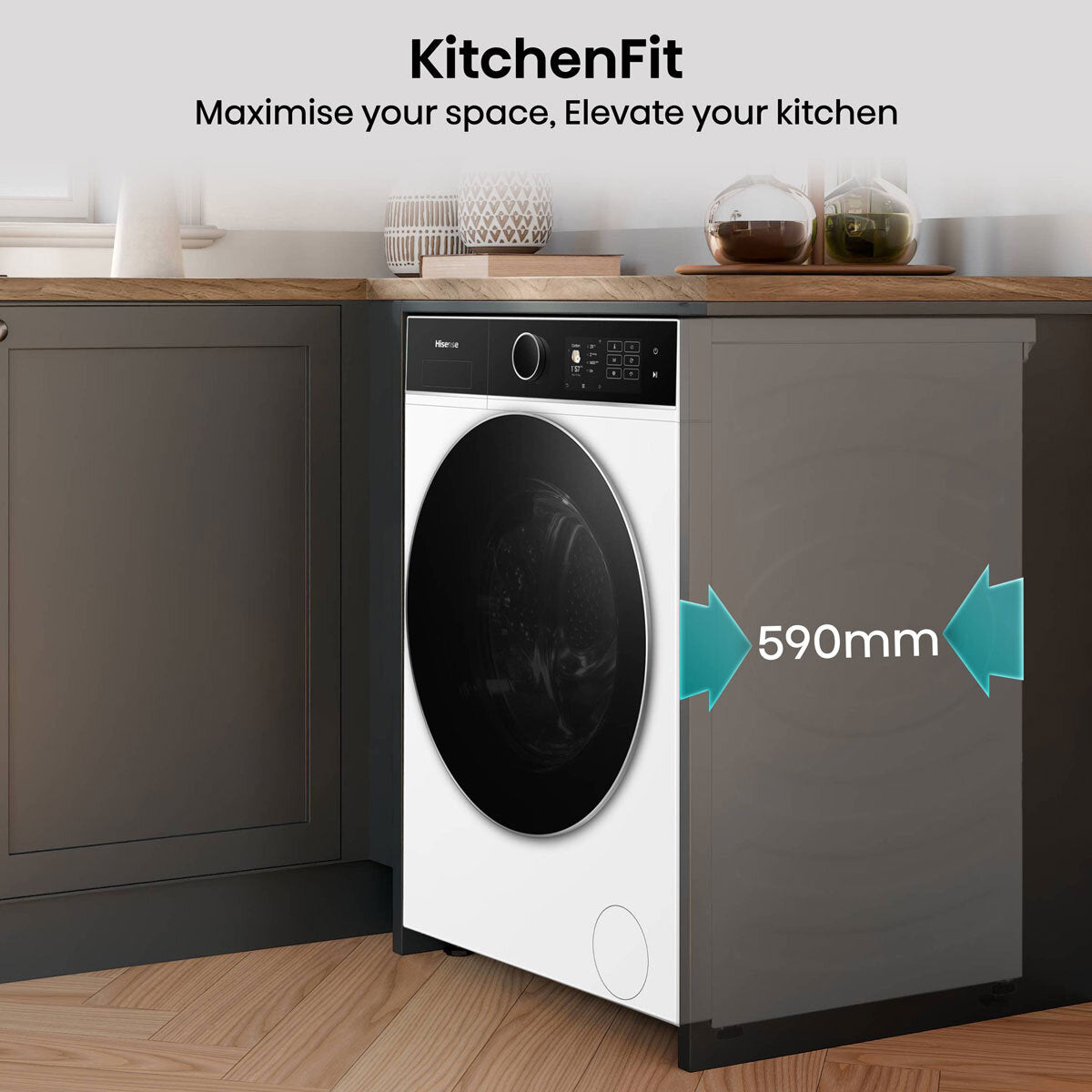 Hisense KitchenFit 5i Series WD5I1245BWR, 12kg/ 8kg Washer Dryer, D Rated in White – image 5 of 7