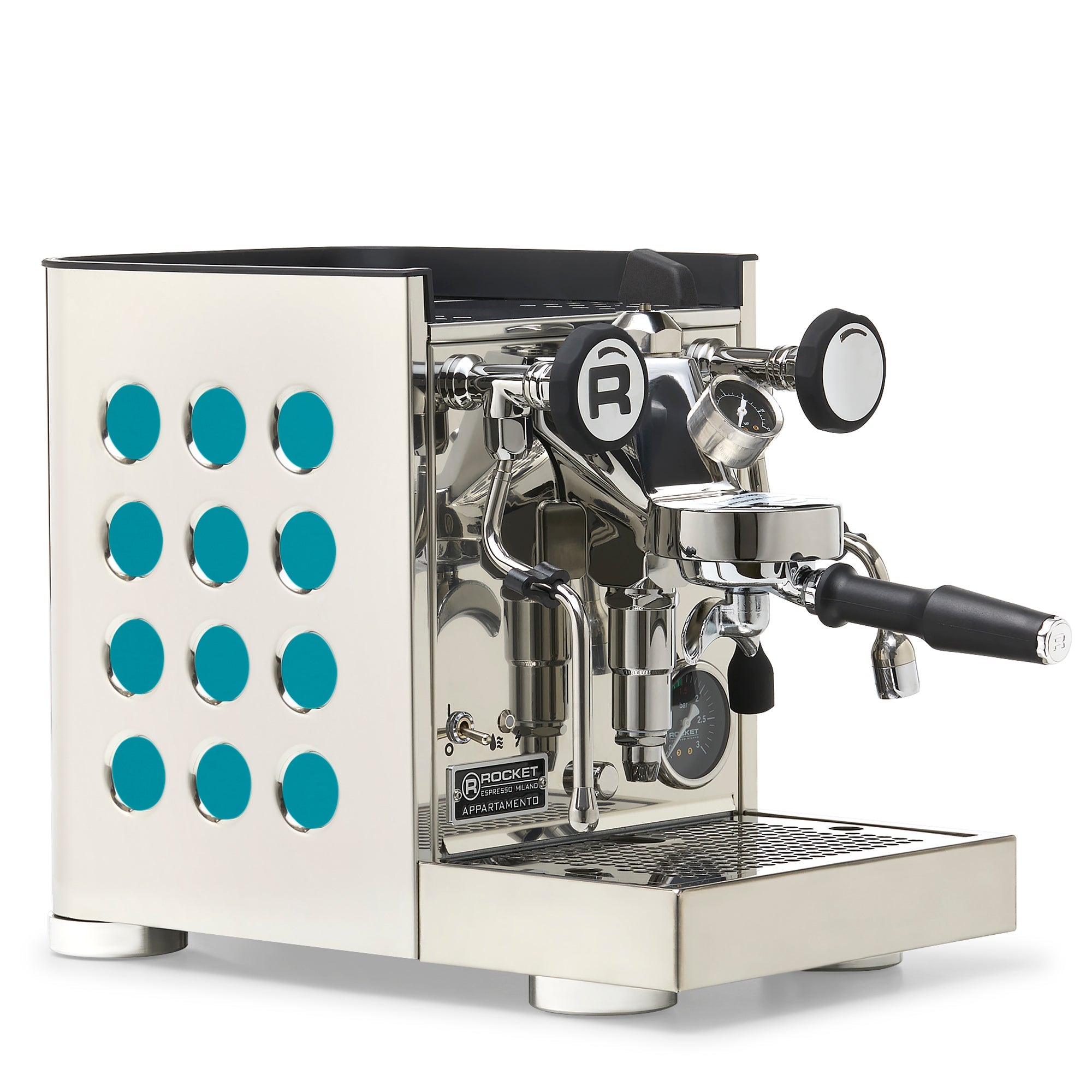 Rocket Espresso Appartamento TCA Espresso Machine - Stainless Steel with White Stripe – Amazonite / No Accents / Flow Paddle