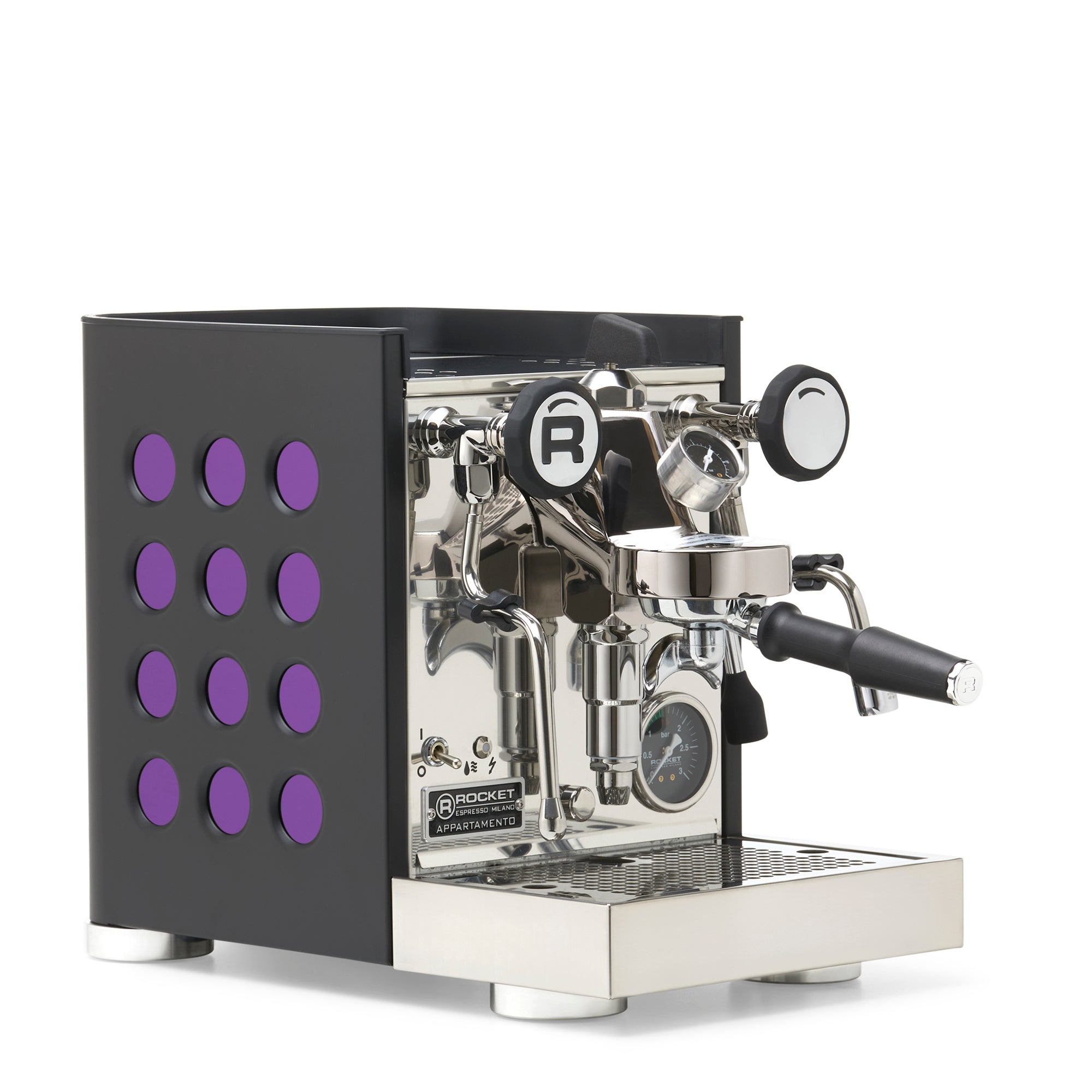 Rocket Espresso Appartamento TCA Espresso Machine - Black with Black Stripe – Amethyst / No Accents / Flow Paddle