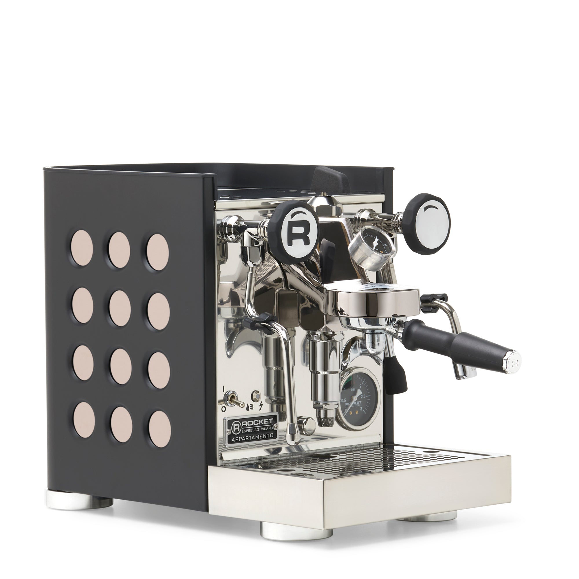 Rocket Espresso Appartamento TCA Espresso Machine - Black with Black Stripe – Rose Gold / No Accents / Flow Paddle