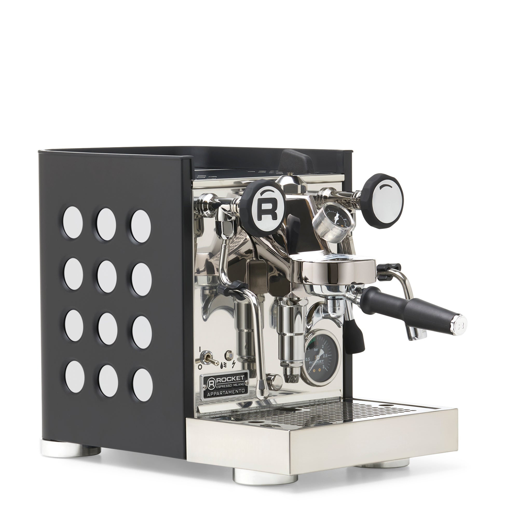 Rocket Espresso Appartamento TCA Espresso Machine - Black with Black Stripe – White / No Accents / Flow Paddle