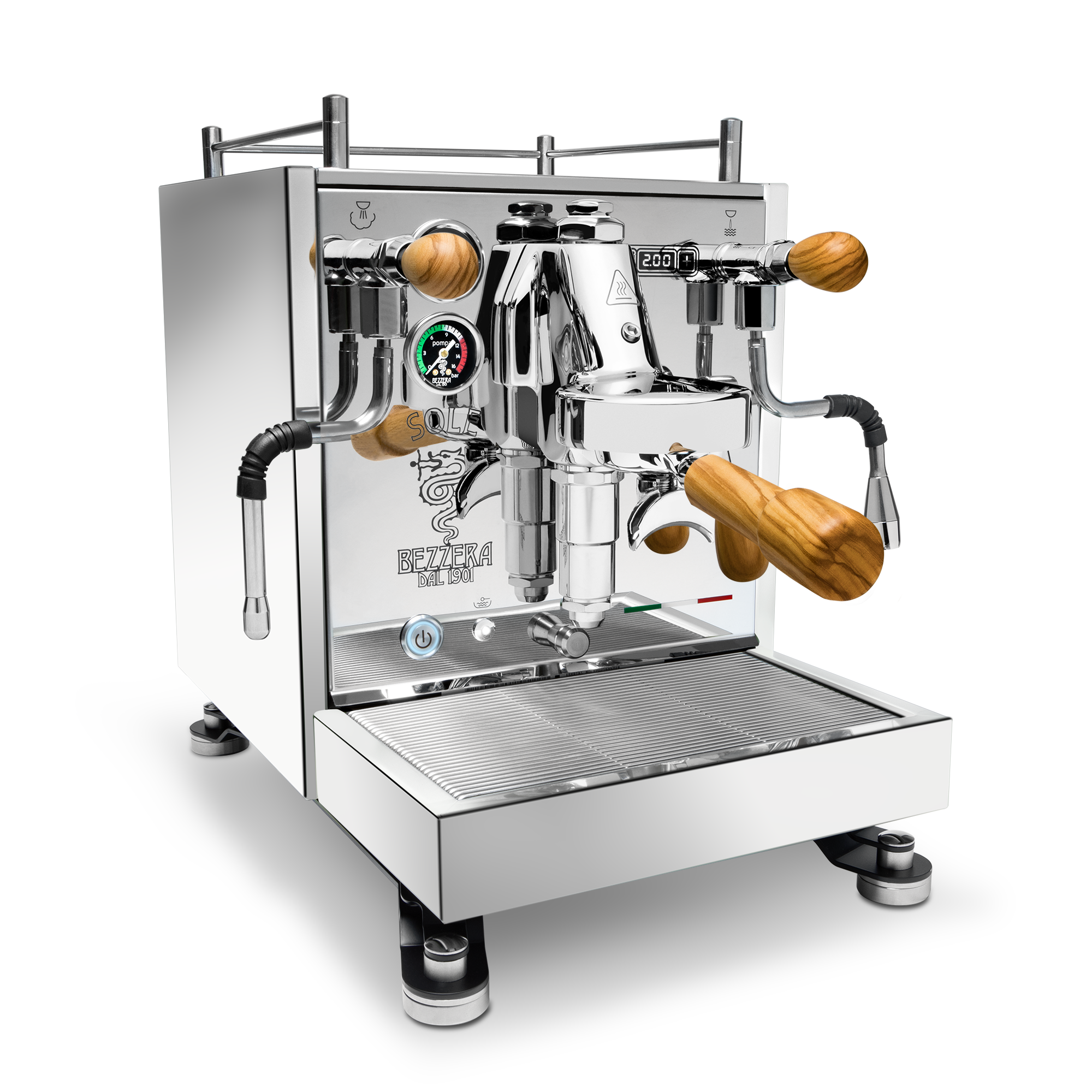 Bezzera Sole Espresso Machine – Stainless Steel / Olive Wood / No Flow Control