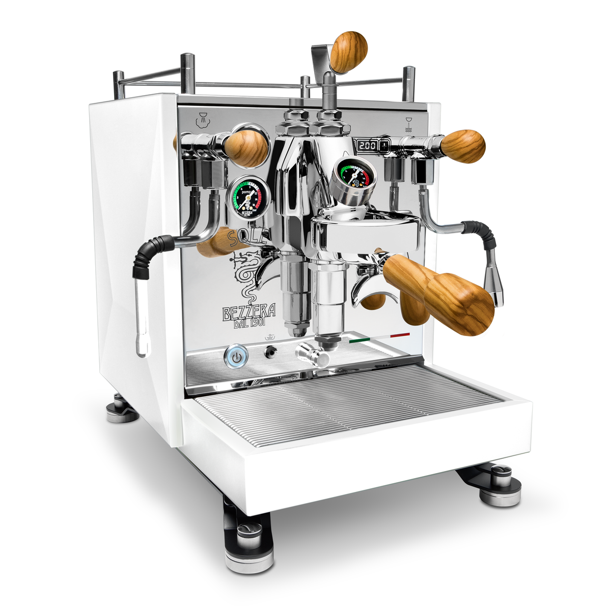 Bezzera Sole Espresso Machine – Matte White / Olive Wood / Flow Control