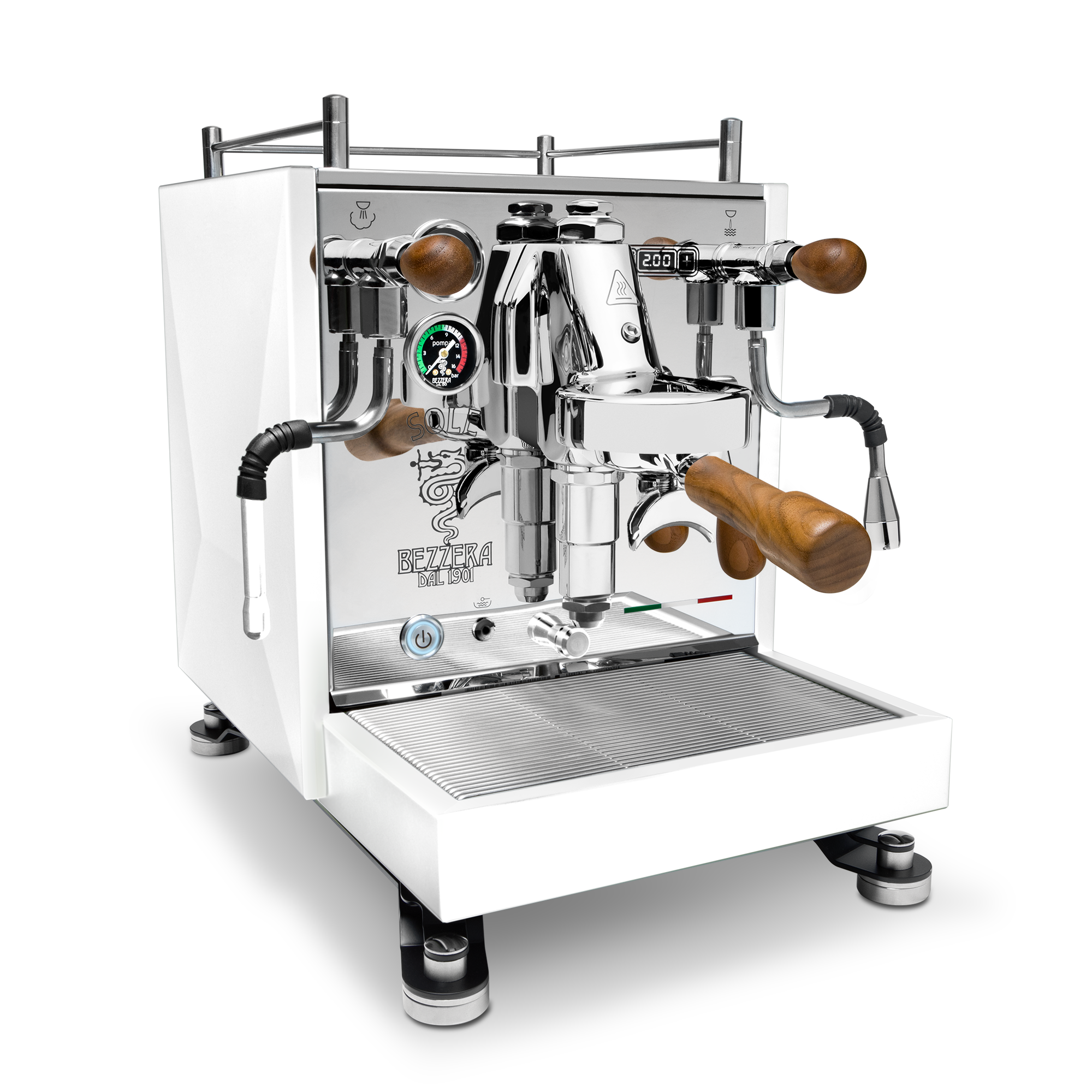 Bezzera Sole Espresso Machine – Matte White / Walnut / No Flow Control