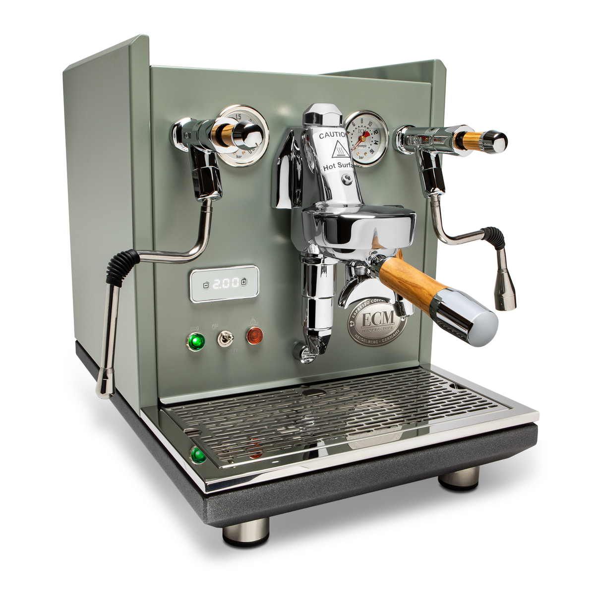 Refurbished ECM Synchronika Espresso Machine - Limited Edition Color Line – Cement Grey with Olive Wood / No Flow Control