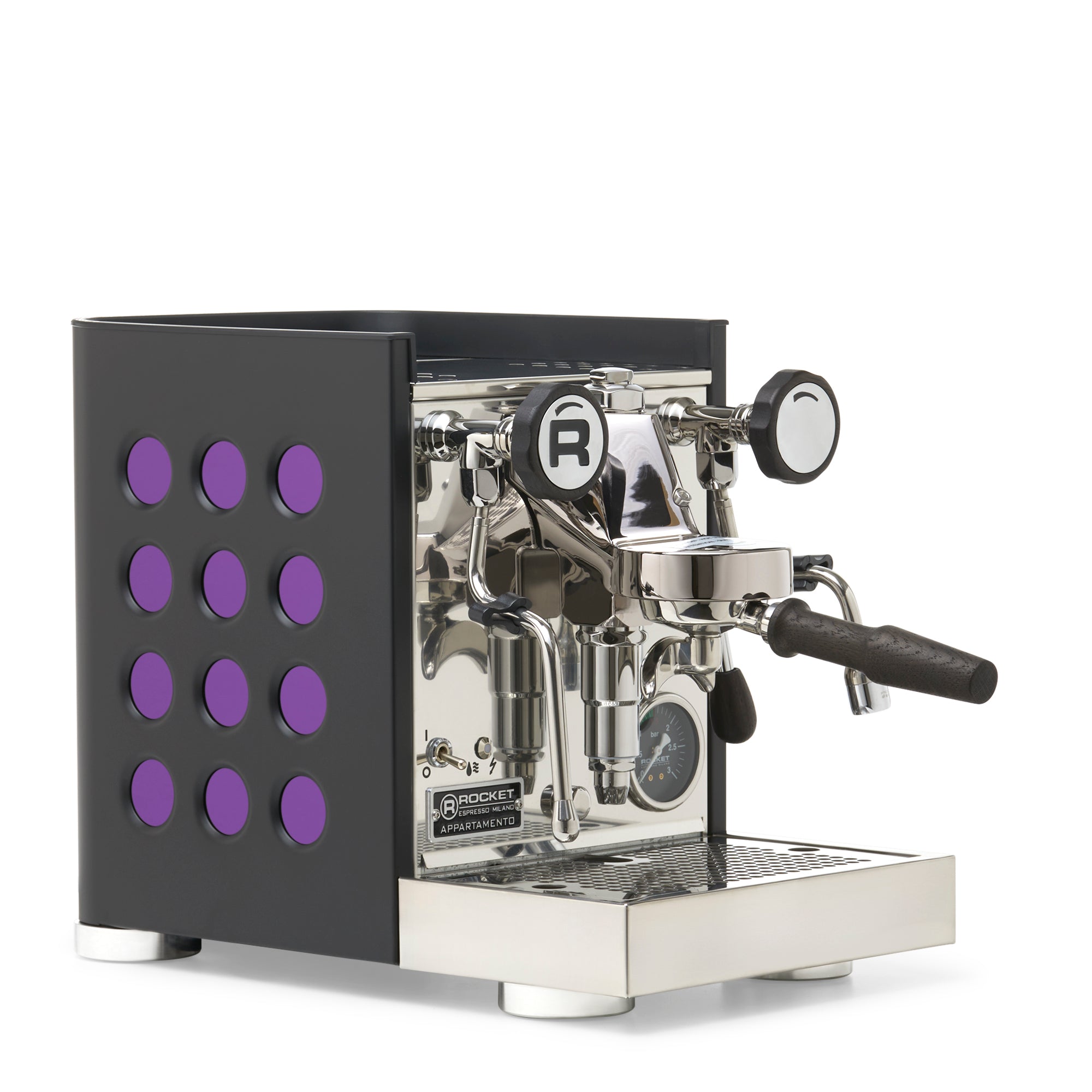 Rocket Espresso Appartamento TCA Espresso Machine - Black with Black Stripe – Amethyst / Blackened Oak / No Flow Control