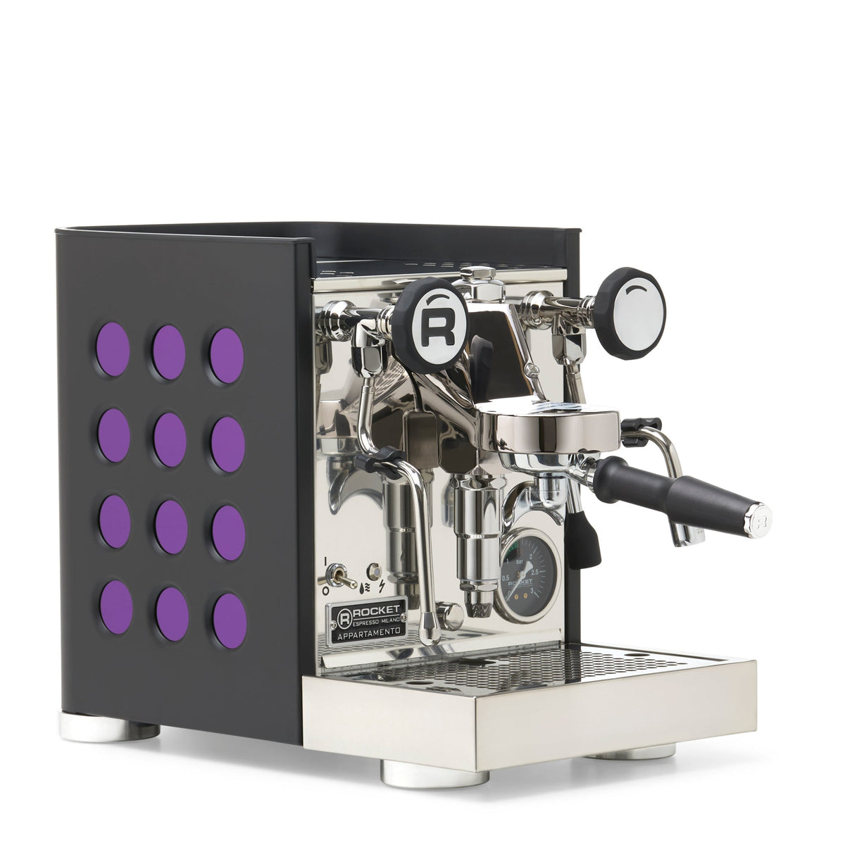 Rocket Espresso Appartamento TCA Espresso Machine - Black with Black Stripe – Amethyst / No Accents / No Flow Control