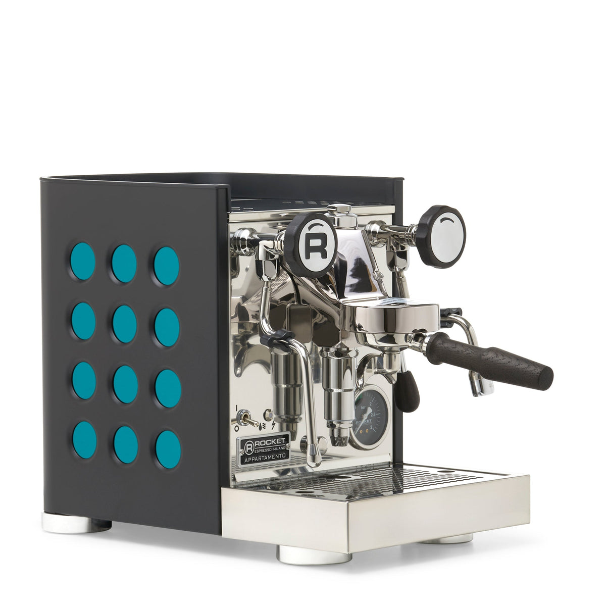 Rocket Espresso Appartamento TCA Espresso Machine - Black with Black Stripe – Amazonite / Blackened Oak / No Flow Control