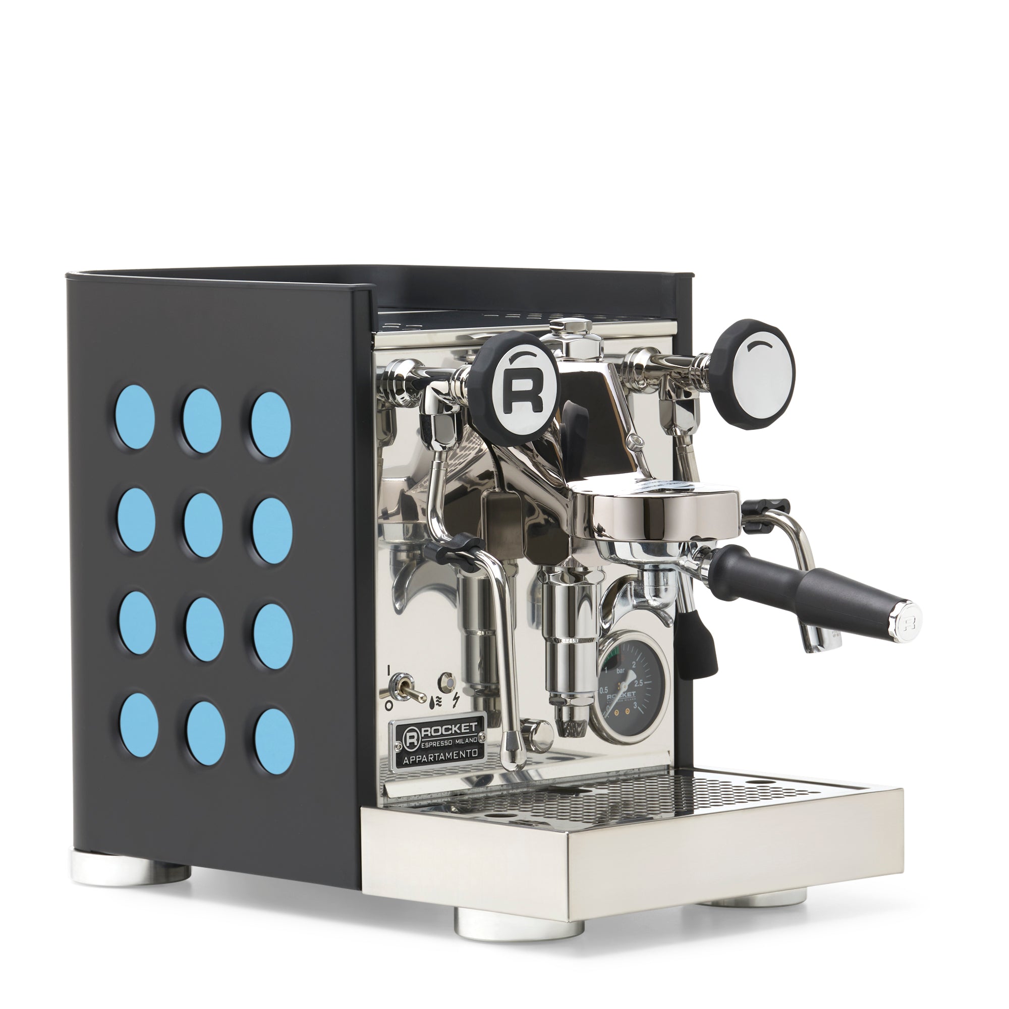Rocket Espresso Appartamento TCA Espresso Machine - Black with Black Stripe – Aquamarine / No Accents / No Flow Control
