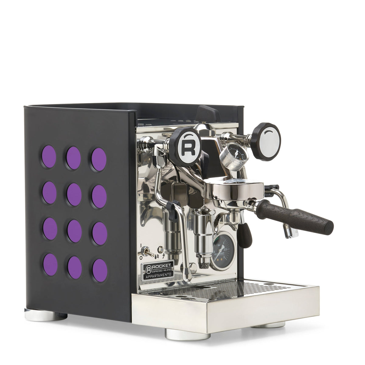 Rocket Espresso Appartamento TCA Espresso Machine - Black with Black Stripe – Amethyst / Blackened Oak / Flow Paddle