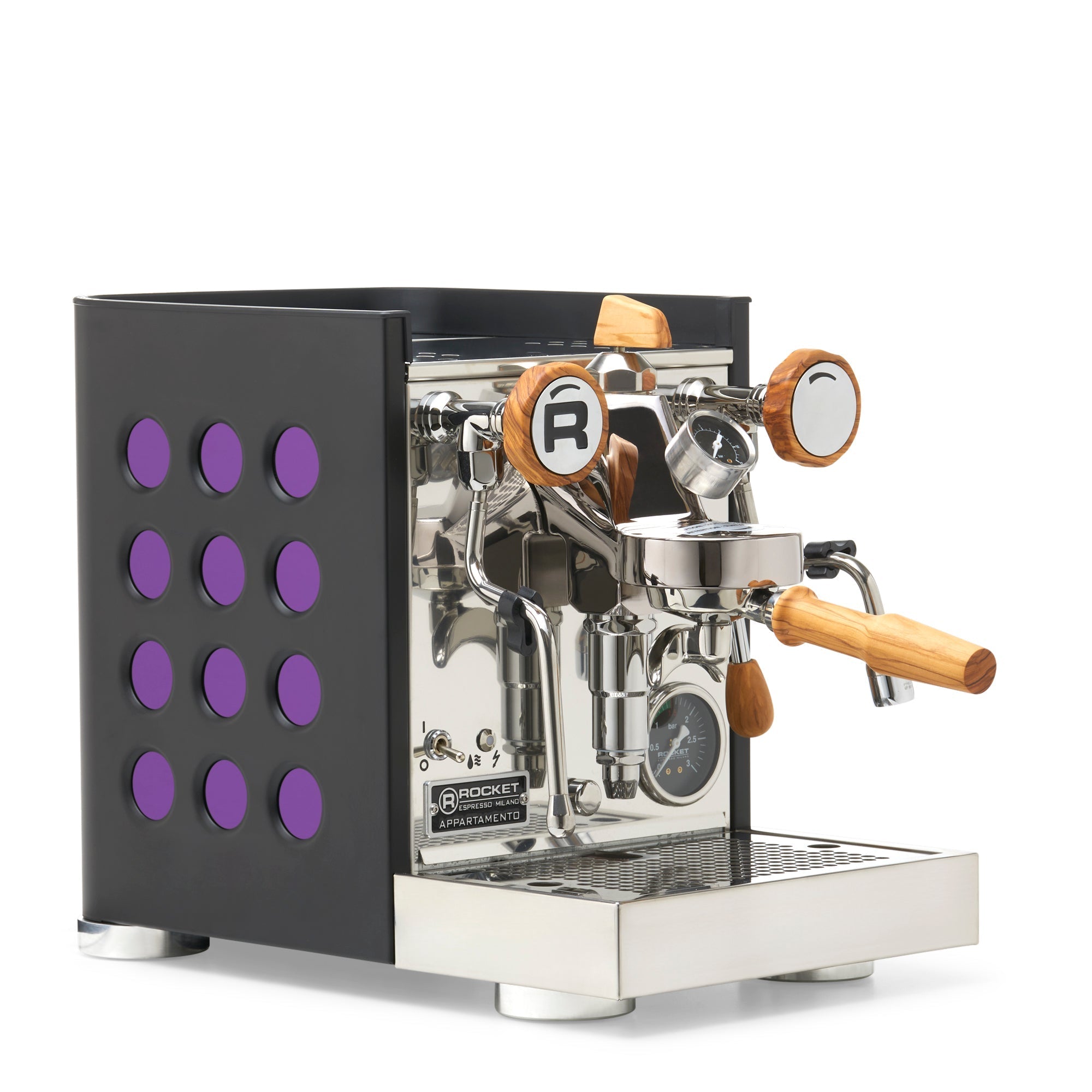 Rocket Espresso Appartamento TCA Espresso Machine - Black with Black Stripe – Amethyst / Olive Wood / Flow Paddle