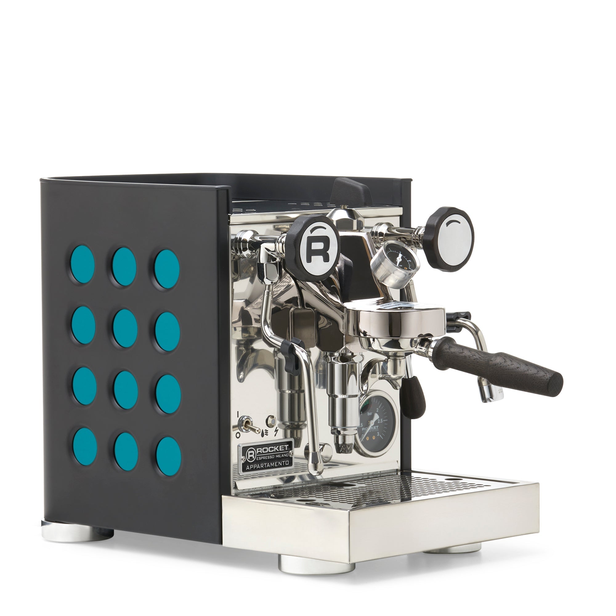 Rocket Espresso Appartamento TCA Espresso Machine - Black with Black Stripe – Amazonite / Blackened Oak / Flow Paddle