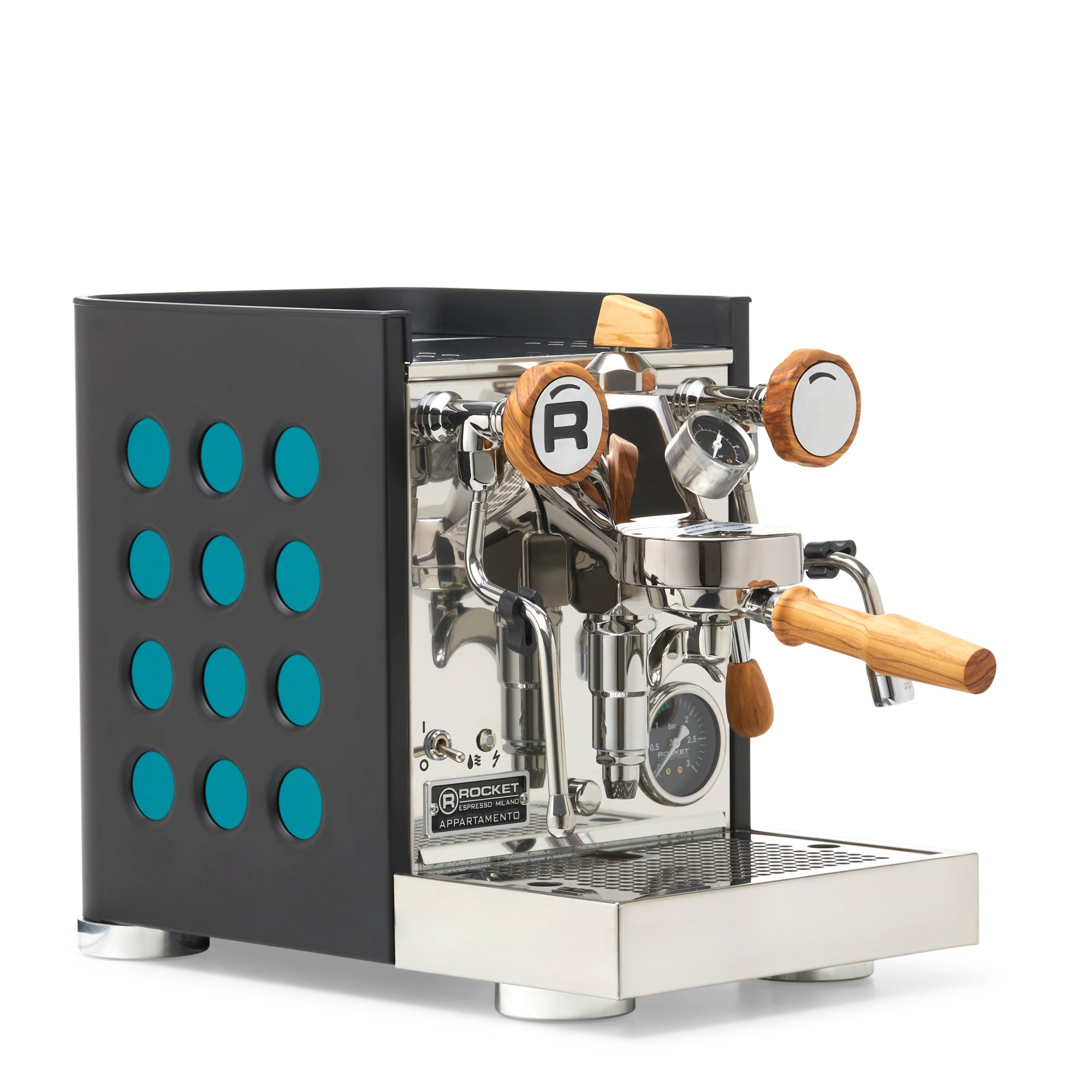 Rocket Espresso Appartamento TCA Espresso Machine - Black with Black Stripe – Amazonite / Olive Wood / Flow Paddle