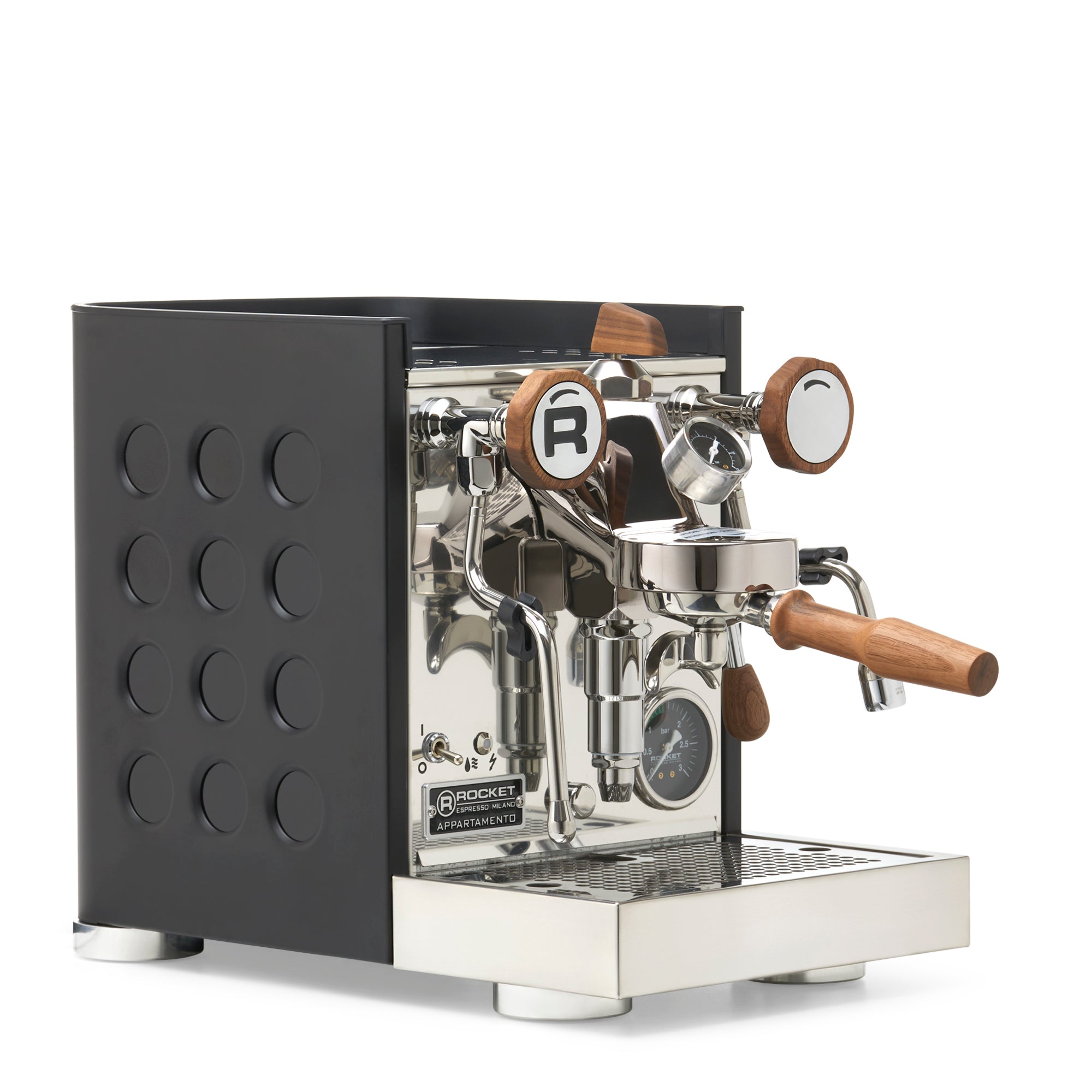 Rocket Espresso Appartamento TCA Espresso Machine - Black with Black Stripe – Black / Walnut / Flow Paddle