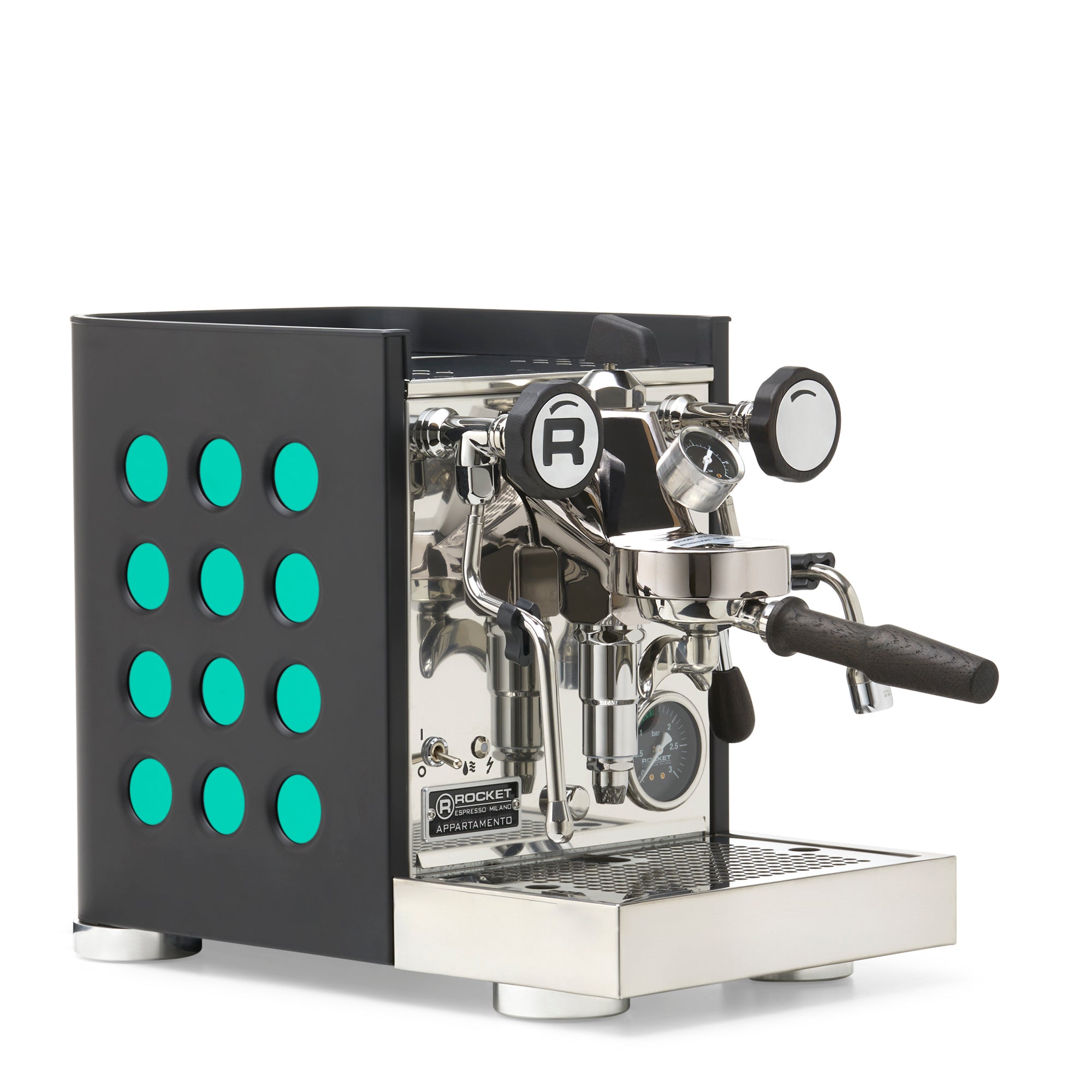 Rocket Espresso Appartamento TCA Espresso Machine - Black with Black Stripe – Emerald / Blackened Oak / Flow Paddle