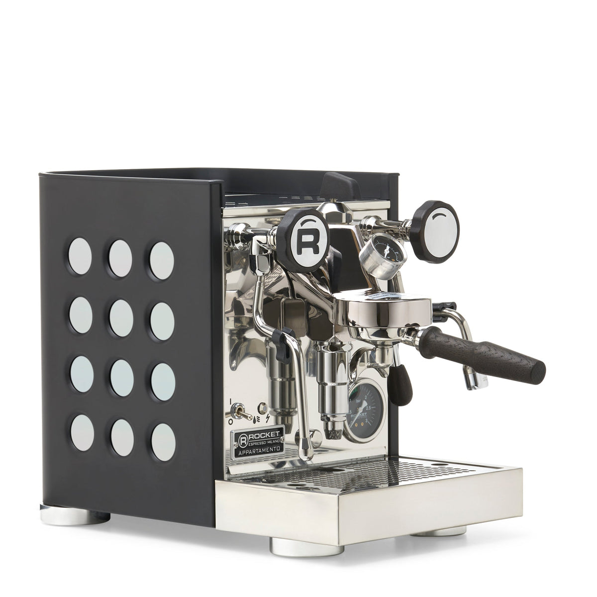 Rocket Espresso Appartamento TCA Espresso Machine - Black with Black Stripe – Iridescent / Blackened Oak / Flow Paddle