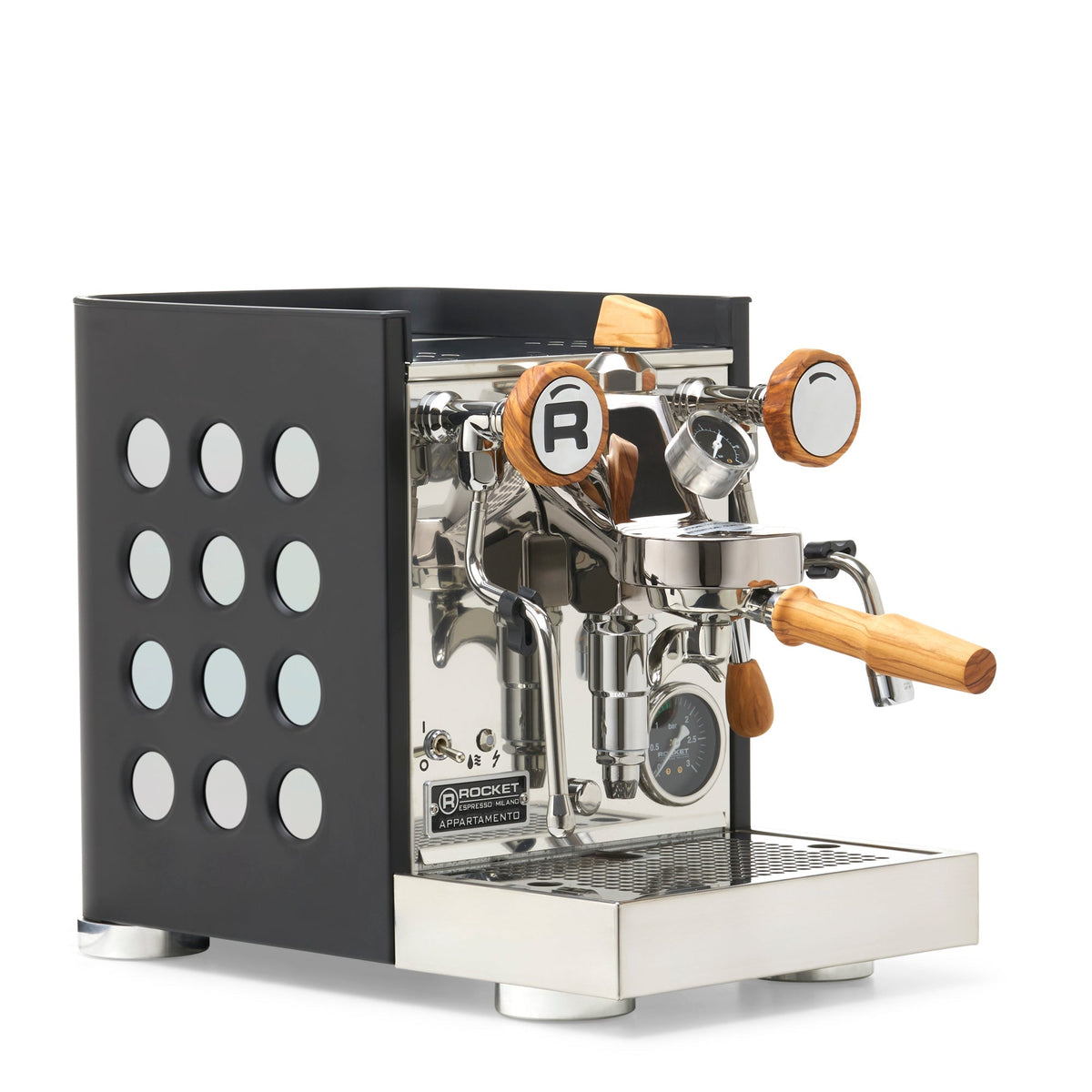 Rocket Espresso Appartamento TCA Espresso Machine - Black with Black Stripe – Iridescent / Olive Wood / Flow Paddle