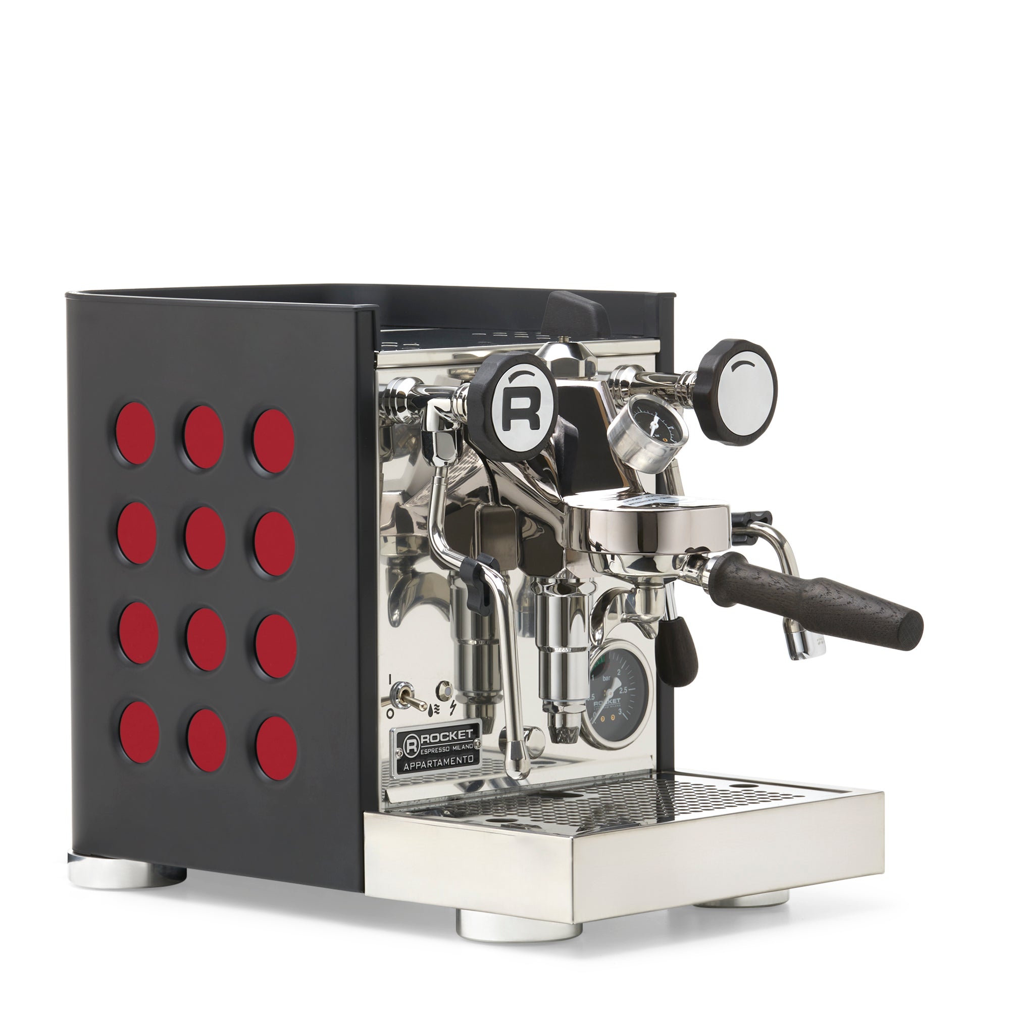 Rocket Espresso Appartamento TCA Espresso Machine - Black with Black Stripe – Ruby / Blackened Oak / Flow Paddle
