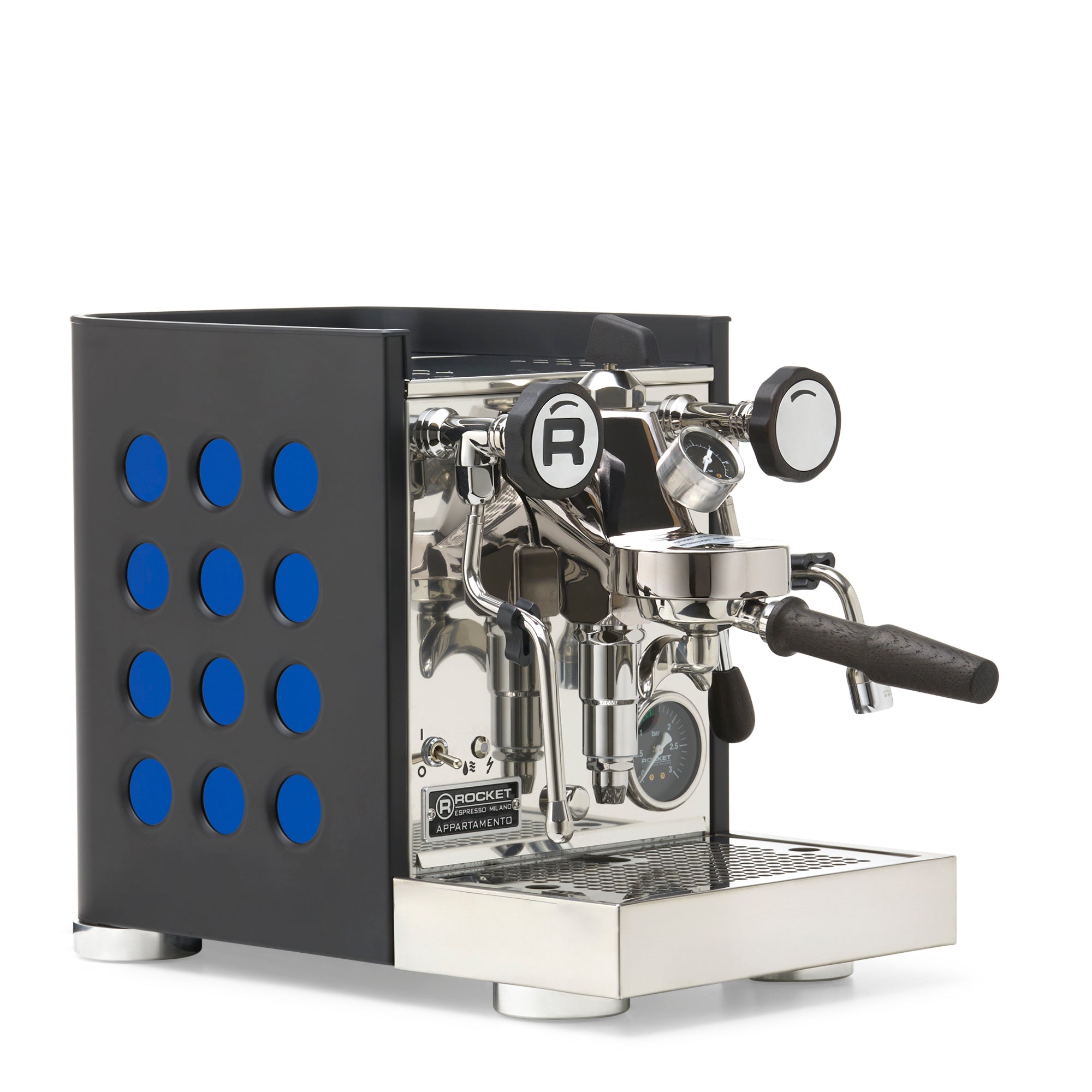 Rocket Espresso Appartamento TCA Espresso Machine - Black with Black Stripe – Sapphire / Blackened Oak / Flow Paddle