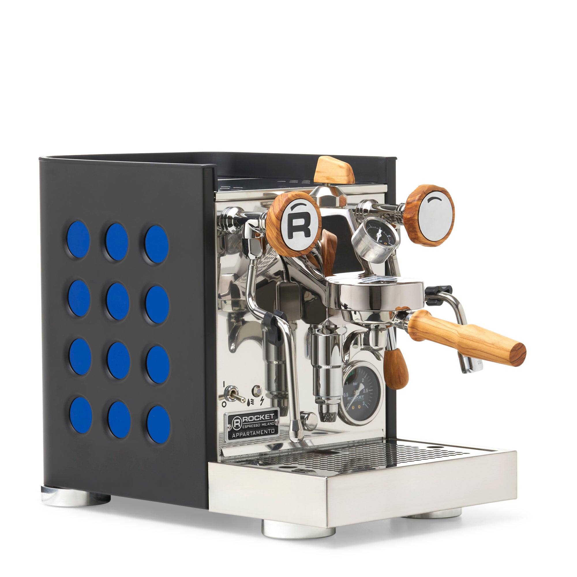 Rocket Espresso Appartamento TCA Espresso Machine - Black with Black Stripe – Sapphire / Olive Wood / Flow Paddle