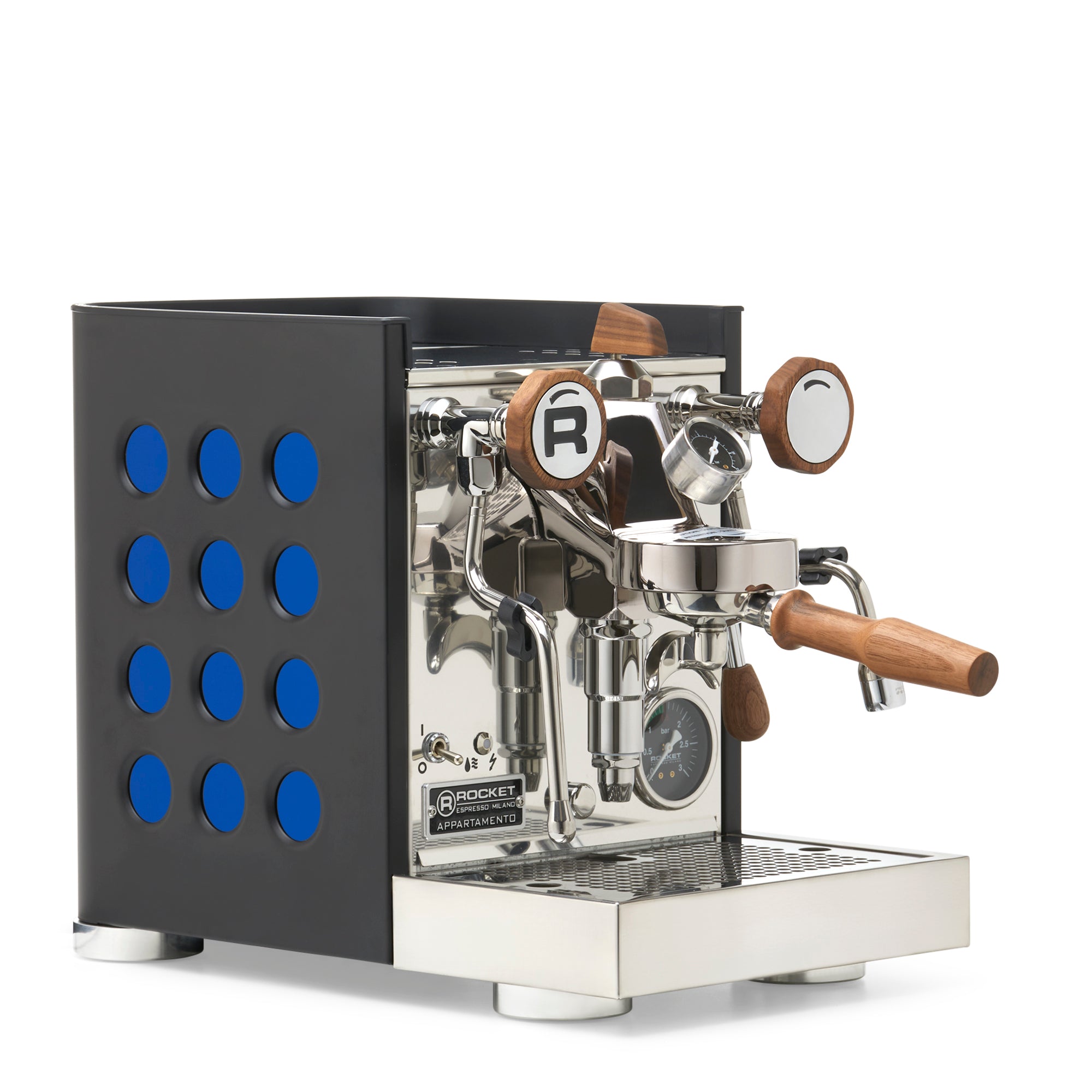 Rocket Espresso Appartamento TCA Espresso Machine - Black with Black Stripe – Sapphire / Walnut / Flow Paddle