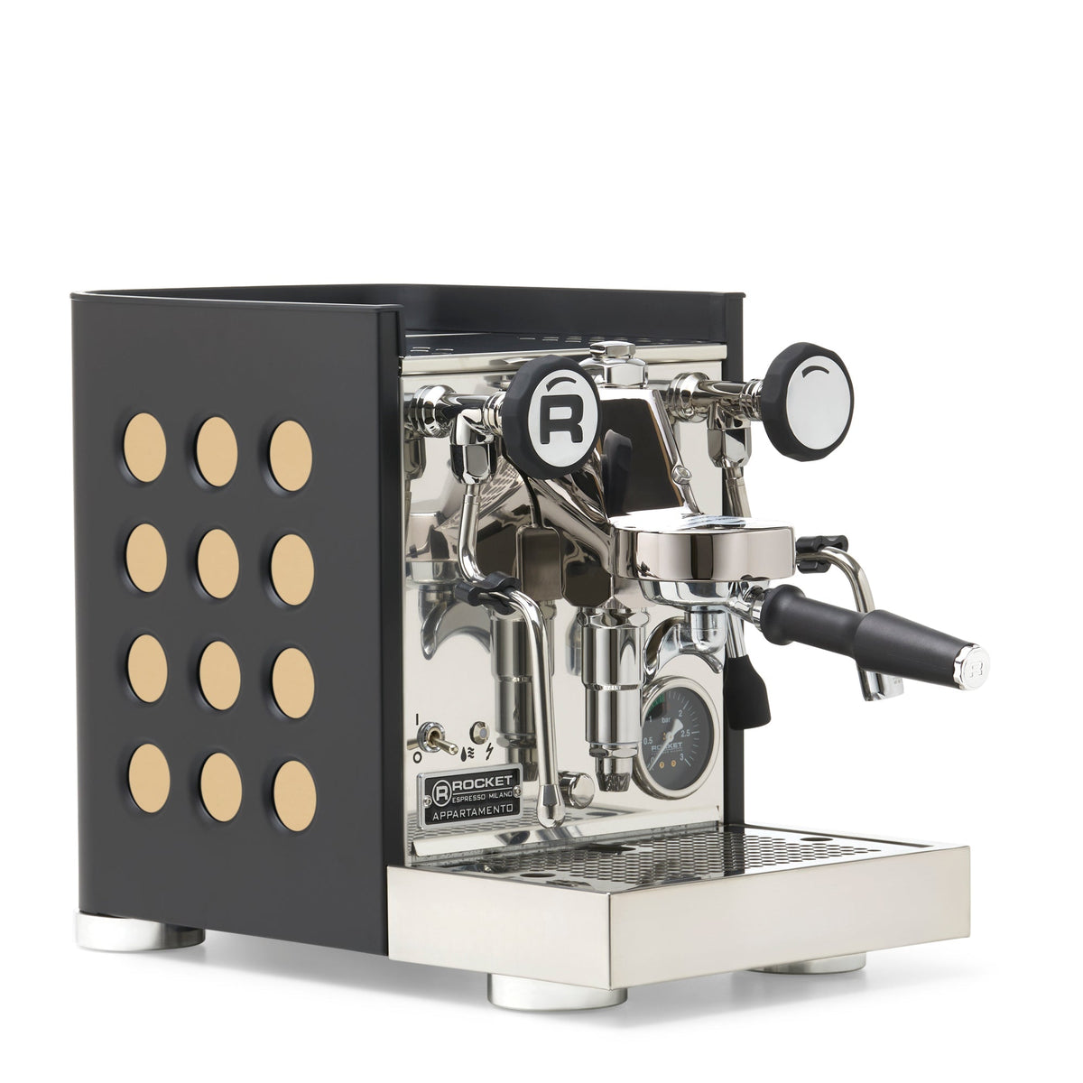 Rocket Espresso Appartamento TCA Espresso Machine - Black with Black Stripe – Gold / No Accents / No Flow Control