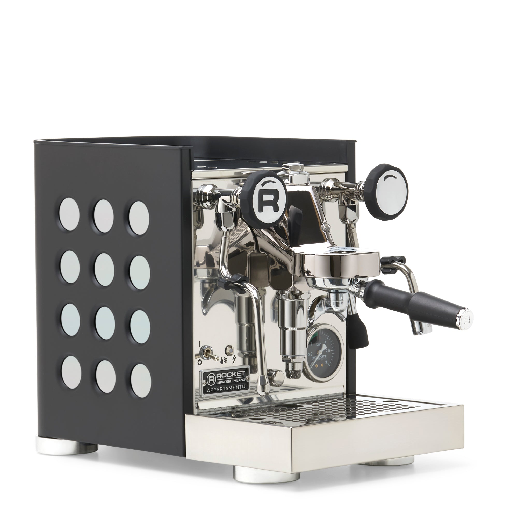 Rocket Espresso Appartamento TCA Espresso Machine - Black with Black Stripe – Iridescent / No Accents / No Flow Control