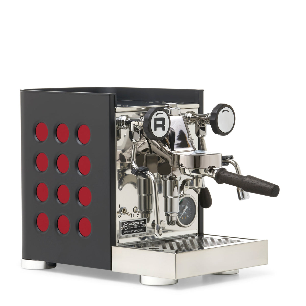 Rocket Espresso Appartamento TCA Espresso Machine - Black with Black Stripe – Ruby / Blackened Oak / No Flow Control