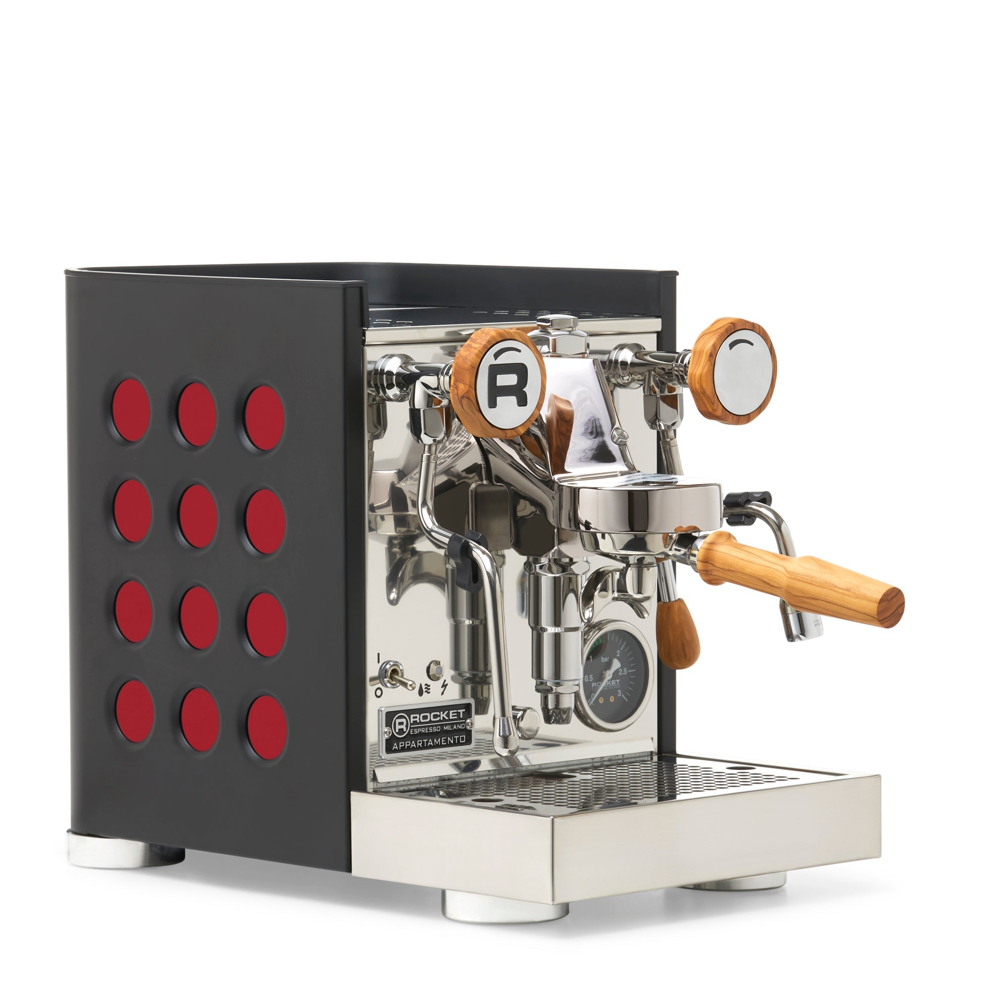 Rocket Espresso Appartamento TCA Espresso Machine - Black with Black Stripe – Ruby / Olive Wood / No Flow Control