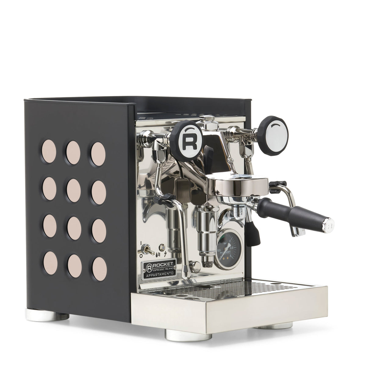 Rocket Espresso Appartamento TCA Espresso Machine - Black with Black Stripe – Rose Gold / No Accents / No Flow Control