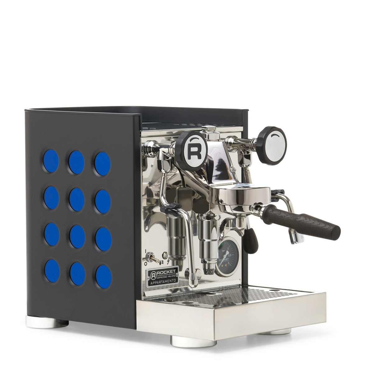 Rocket Espresso Appartamento TCA Espresso Machine - Black with Black Stripe – Sapphire / Blackened Oak / No Flow Control
