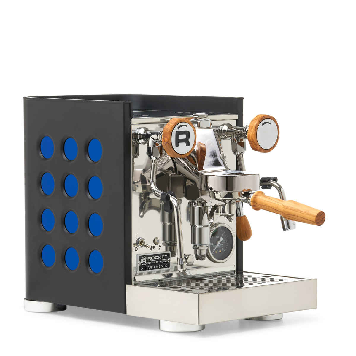 Rocket Espresso Appartamento TCA Espresso Machine - Black with Black Stripe – Sapphire / Olive Wood / No Flow Control