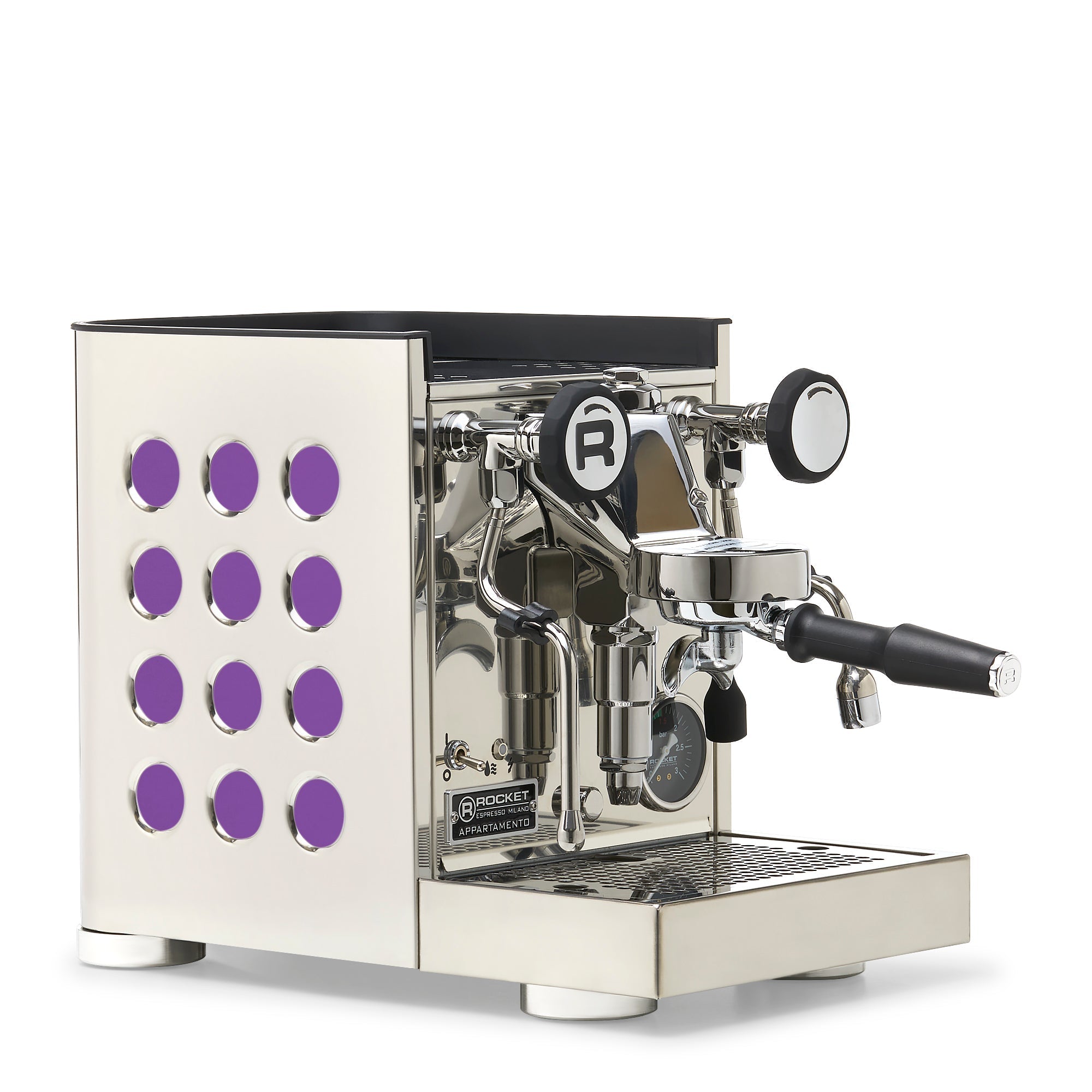 Rocket Espresso Appartamento TCA Espresso Machine - Stainless Steel with White Stripe – Amethyst / No Accents / No Flow Control