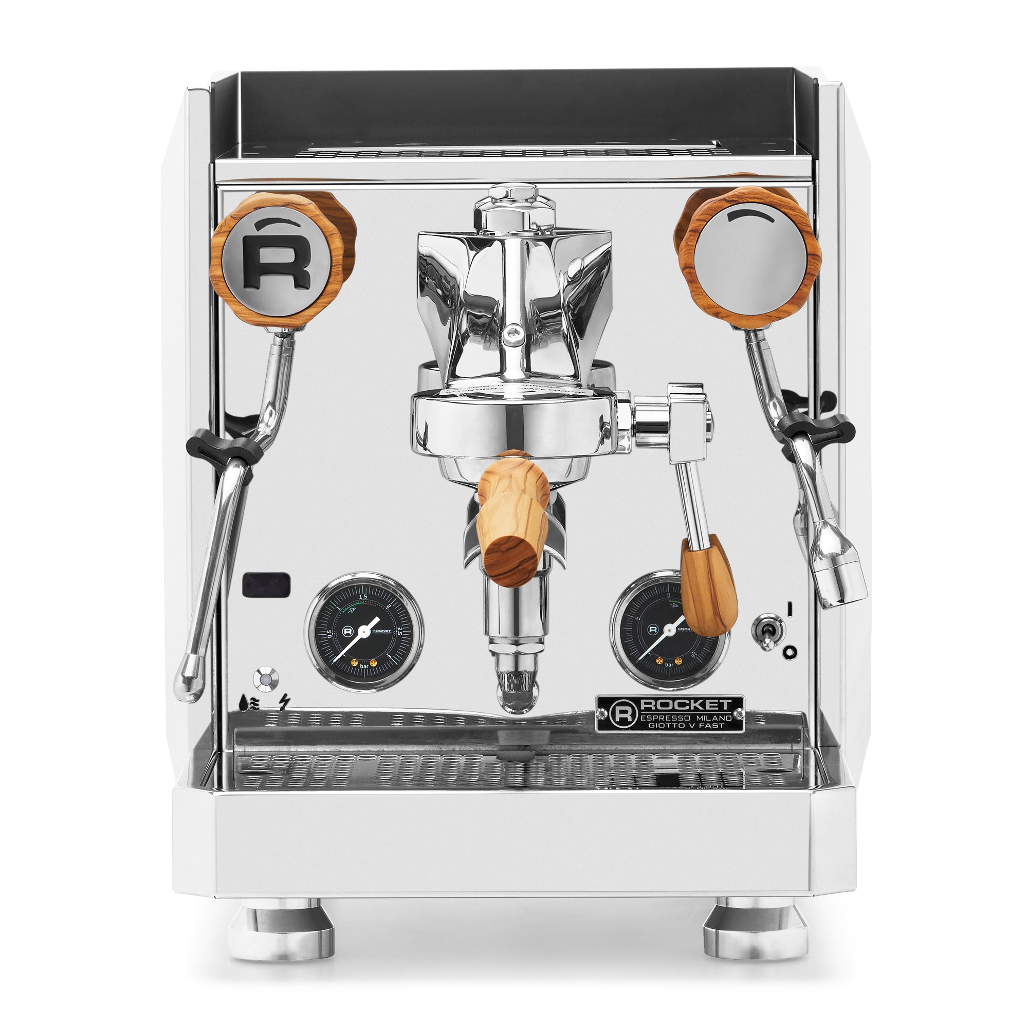 Rocket Espresso Giotto FAST V Espresso Machine – Stainless Steel / Olive Wood / No Flow Control