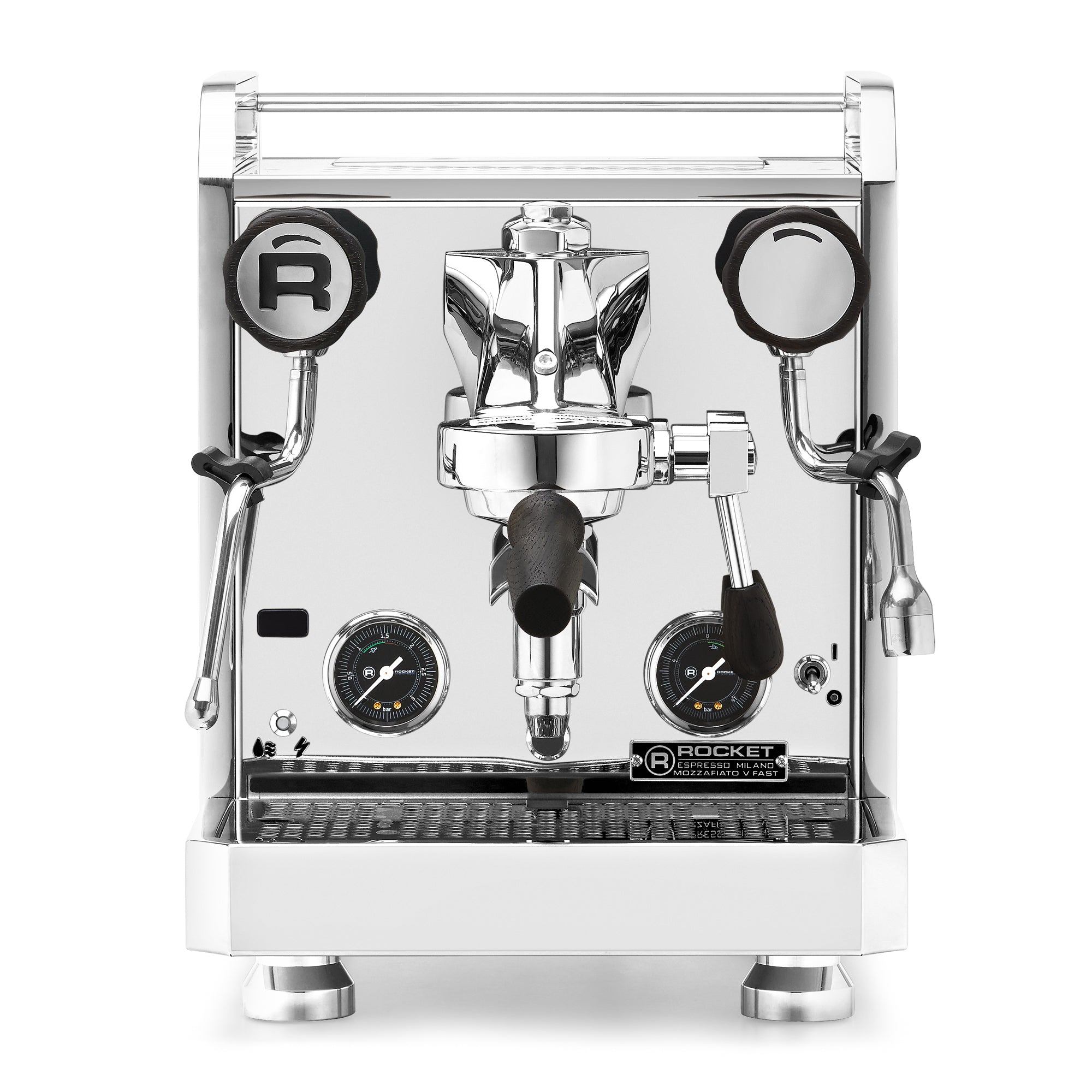 Rocket Espresso Mozzafiato FAST V Espresso Machine – Stainless Steel / Blackened Oak / No Flow Control