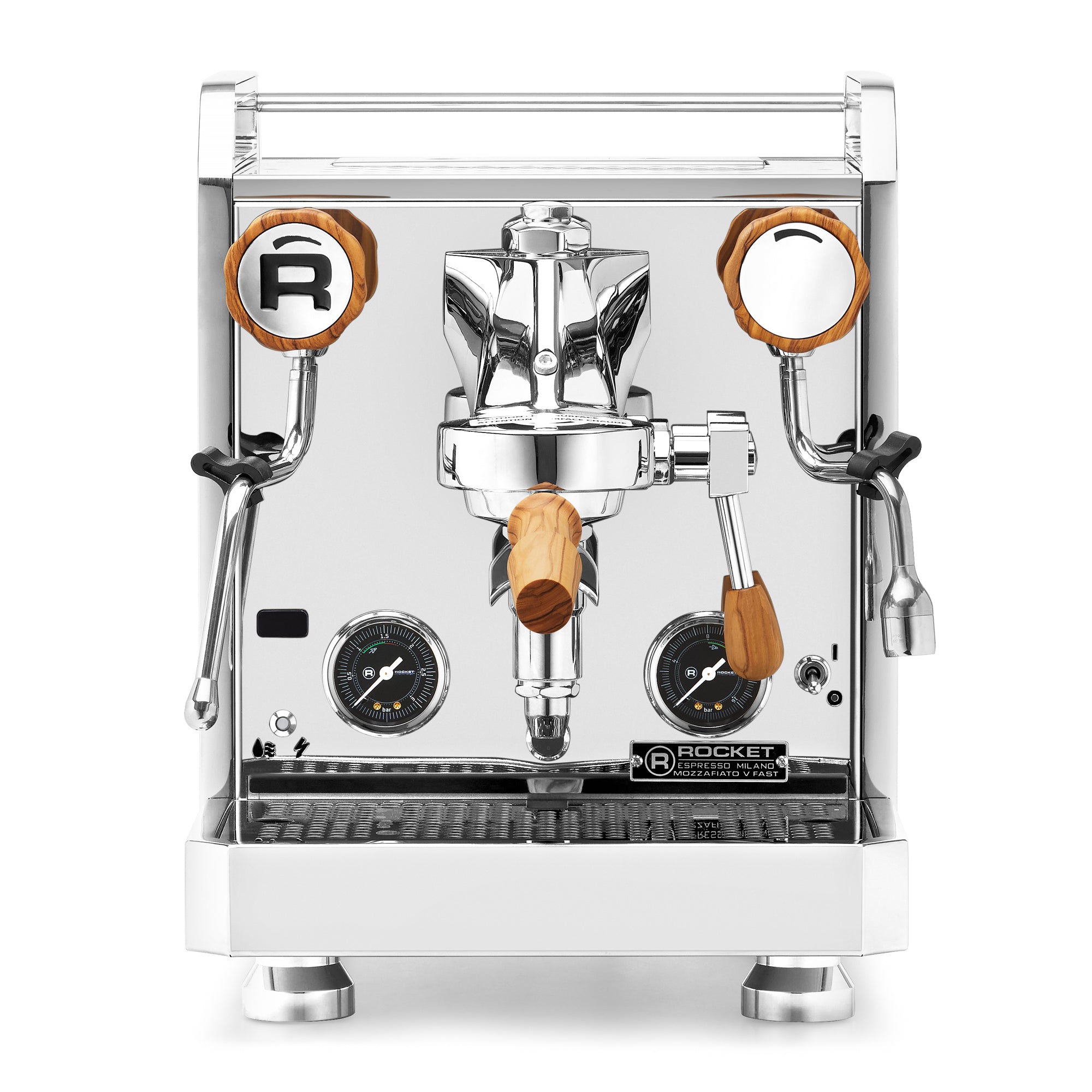 Rocket Espresso Mozzafiato FAST V Espresso Machine – Stainless Steel / Olive Wood / No Flow Control