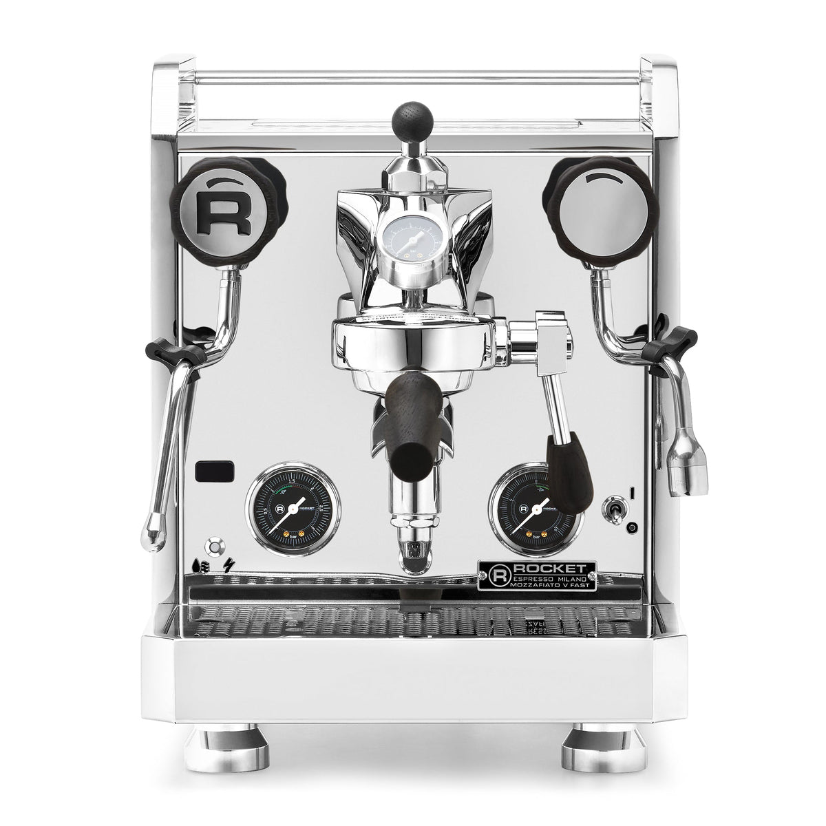 Rocket Espresso Mozzafiato FAST V Espresso Machine – Stainless Steel / Blackened Oak / Flow Control