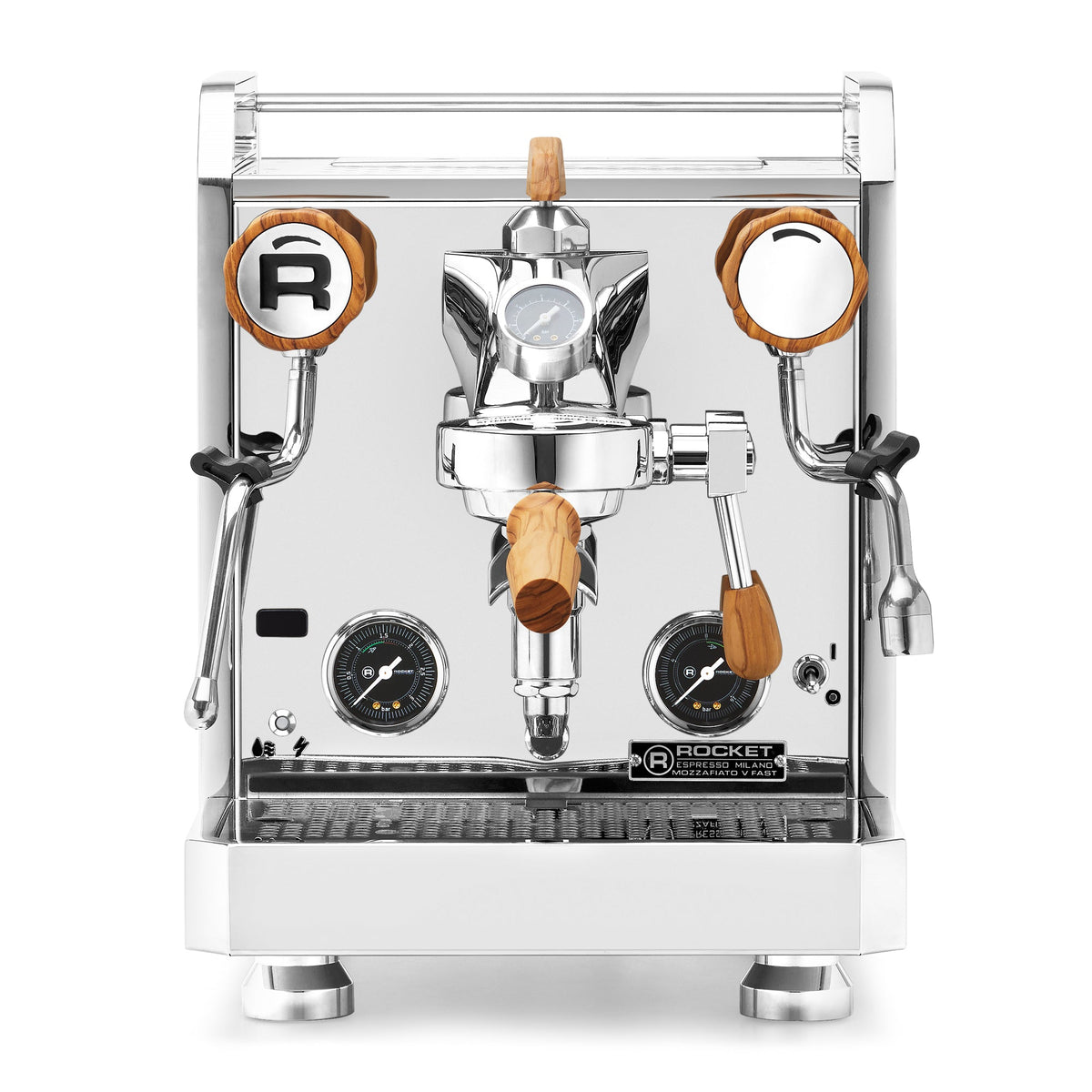 Rocket Espresso Mozzafiato FAST V Espresso Machine – Stainless Steel / Olive Wood / Flow Paddle