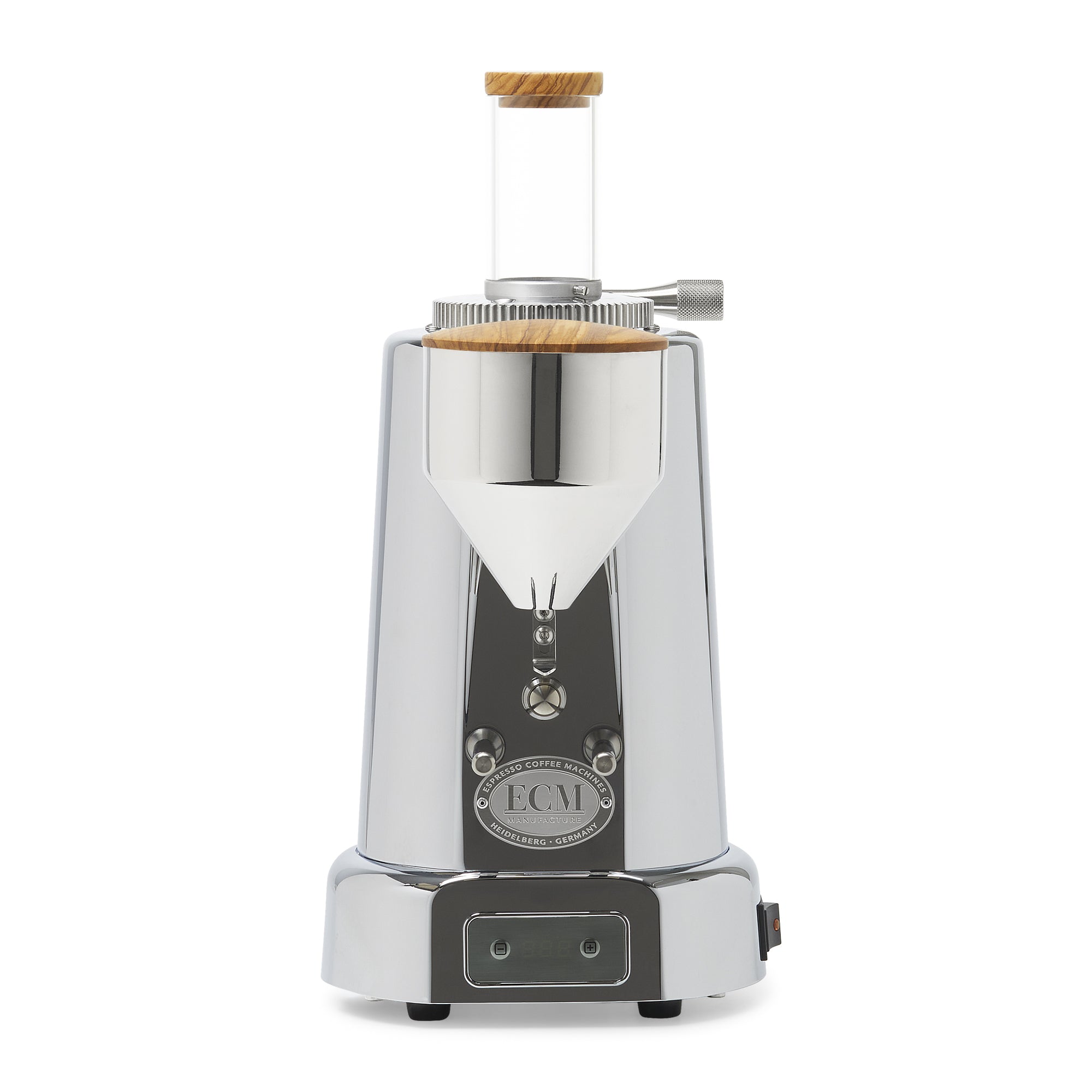 ECM V-Titan 64 Espresso Grinder – Stainless Steel / Day Hopper / Olive Wood
