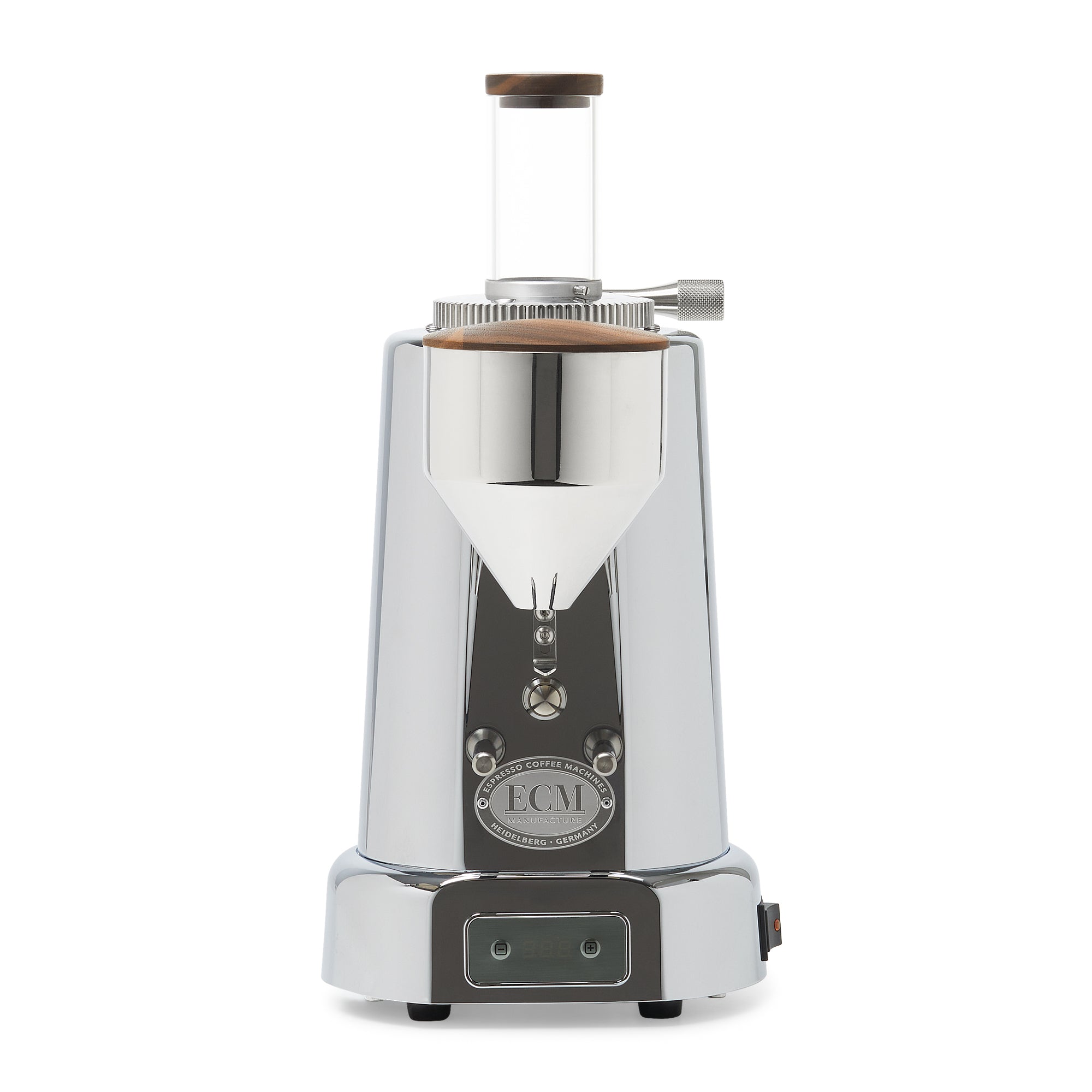 ECM V-Titan 64 Espresso Grinder – Stainless Steel / Day Hopper / Walnut